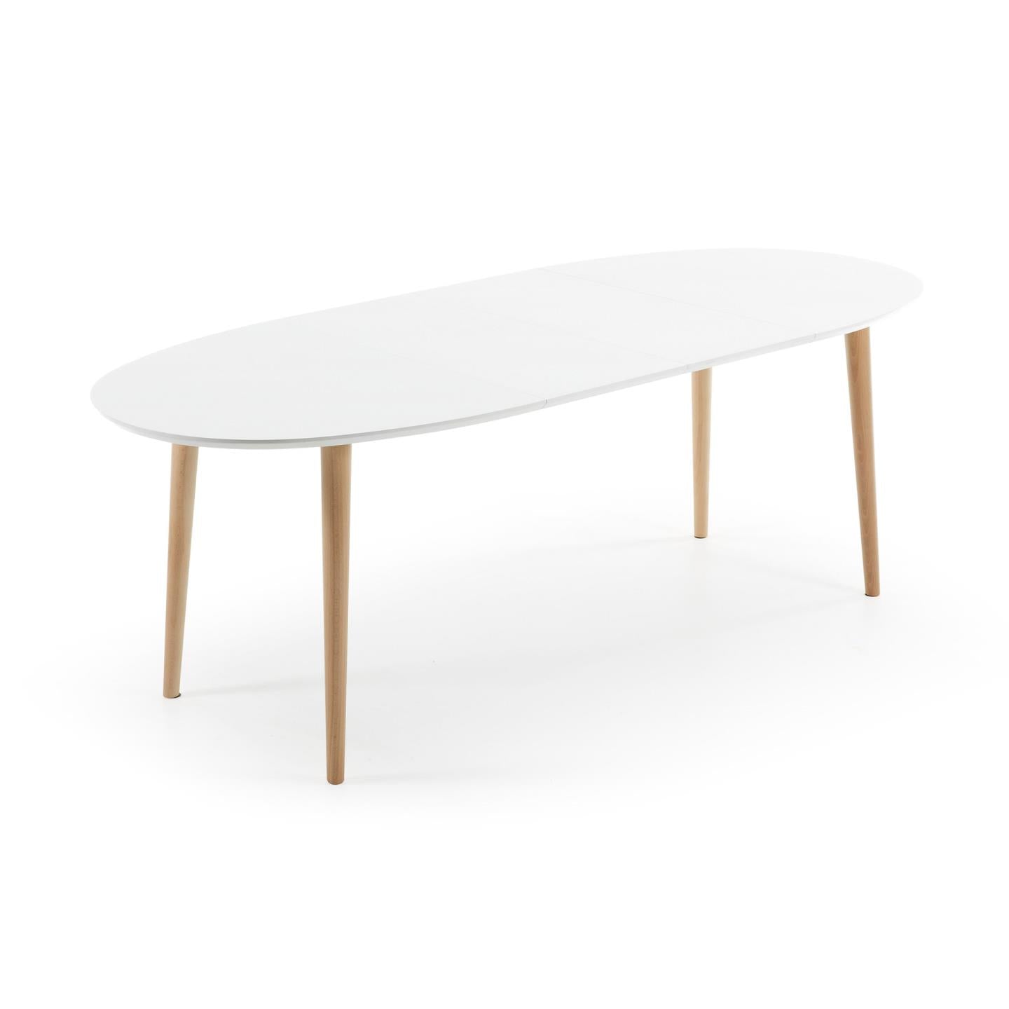 Oqui oval extendable MDF table with white lacquer and solid beech legs 140(220)x90 cm - Product Image