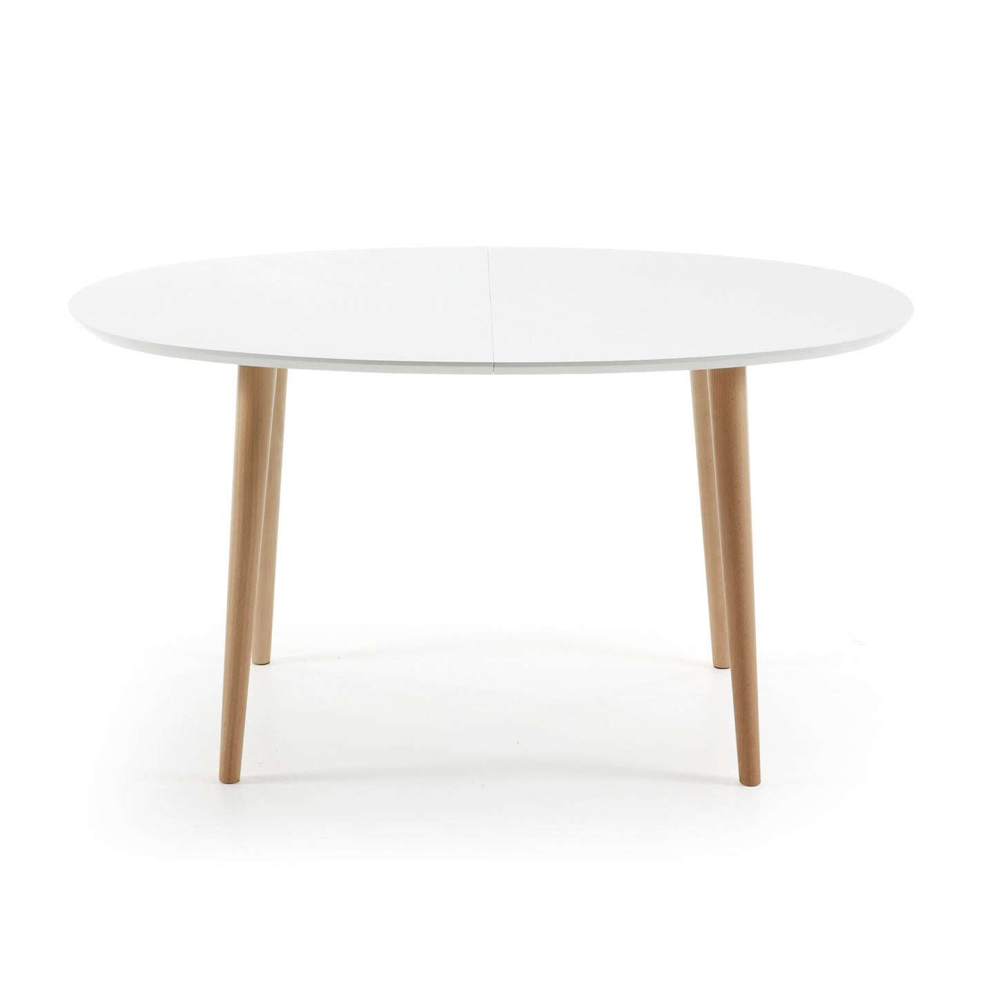Oqui oval extendable MDF table with white lacquer and solid beech legs 140(220)x90 cm - Product Image