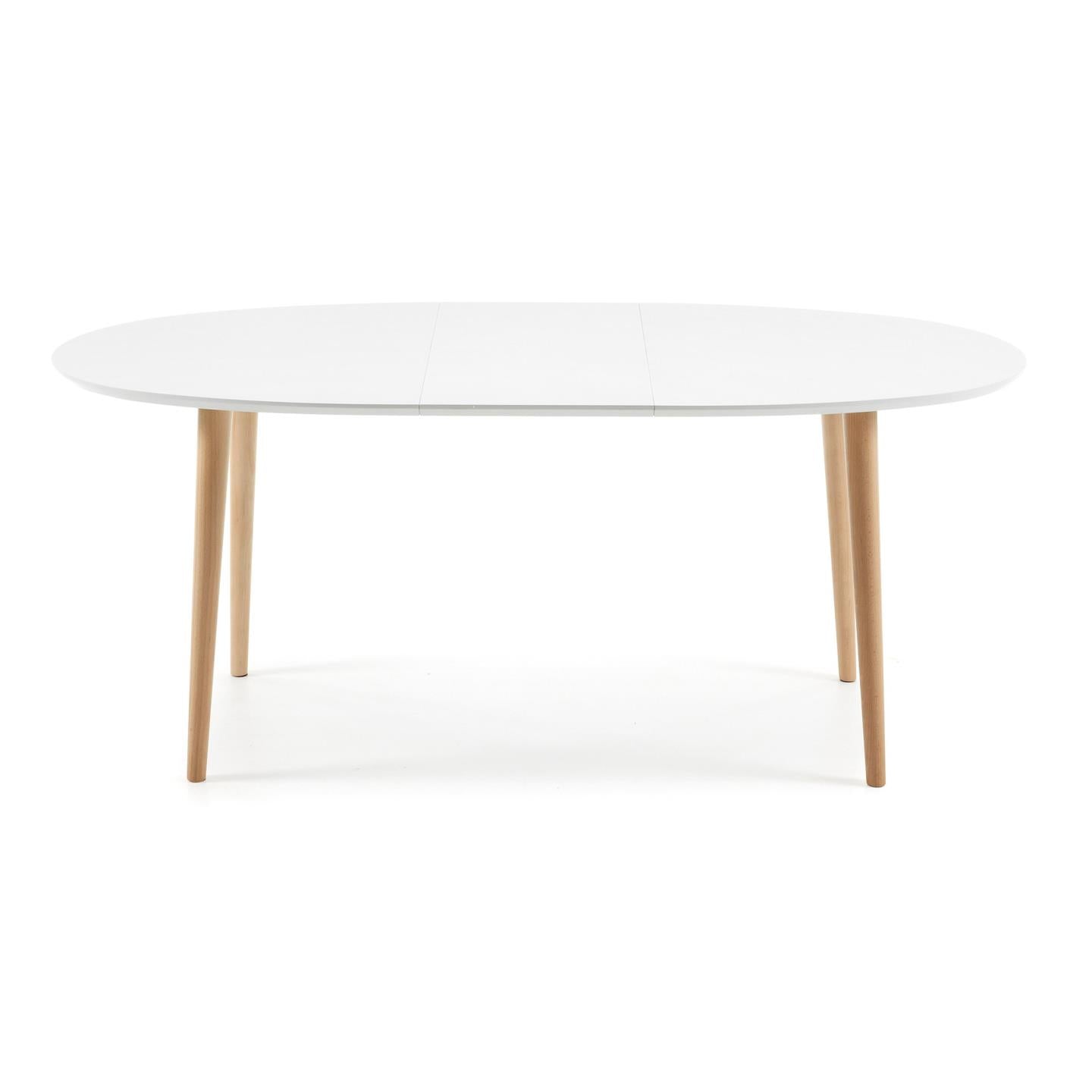 Oqui oval extendable MDF table with white lacquer and solid beech legs 140(220)x90 cm - Product Image