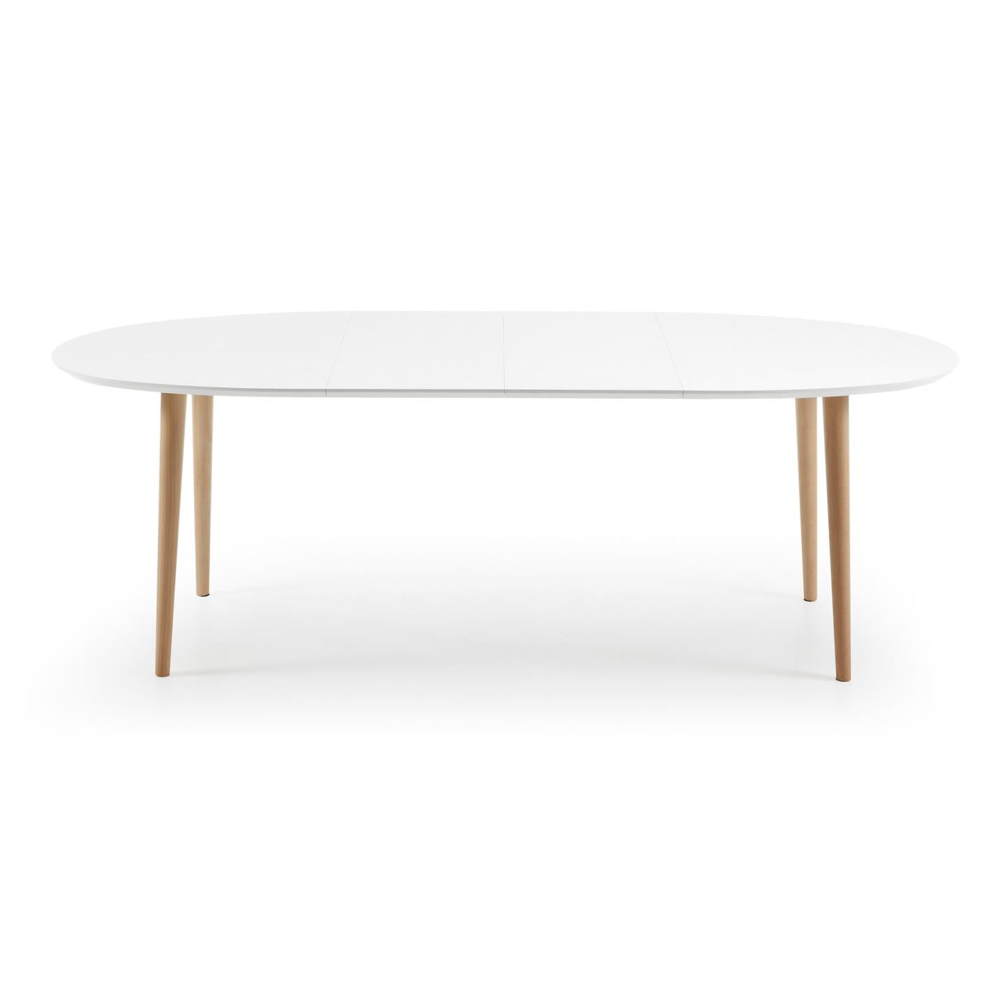 Oqui oval extendable MDF table with white lacquer and solid beech legs 140(220)x90 cm - Product Image