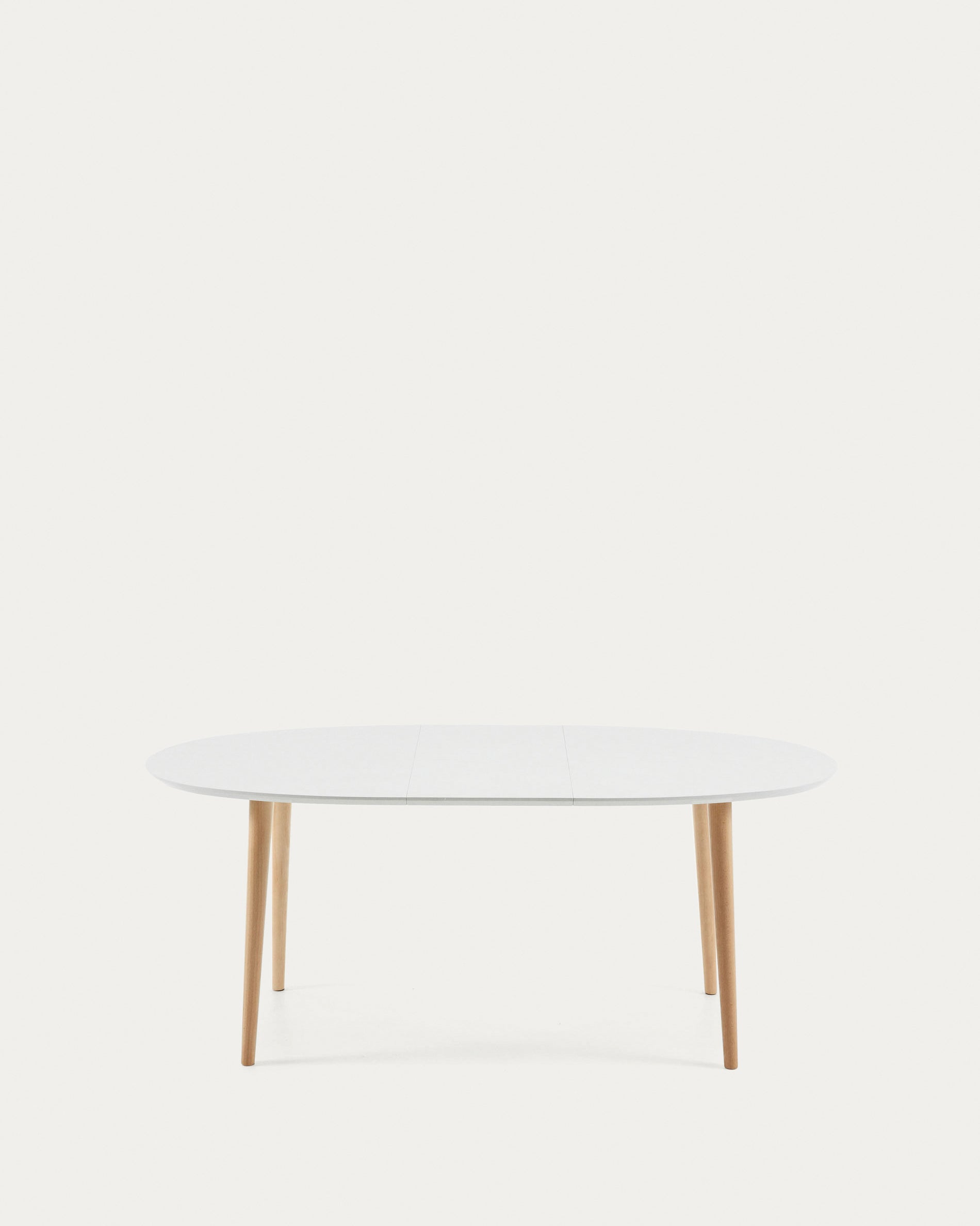 Oqui oval extendable MDF table with white lacquer and solid beech legs 140(220)x90 cm - Product View