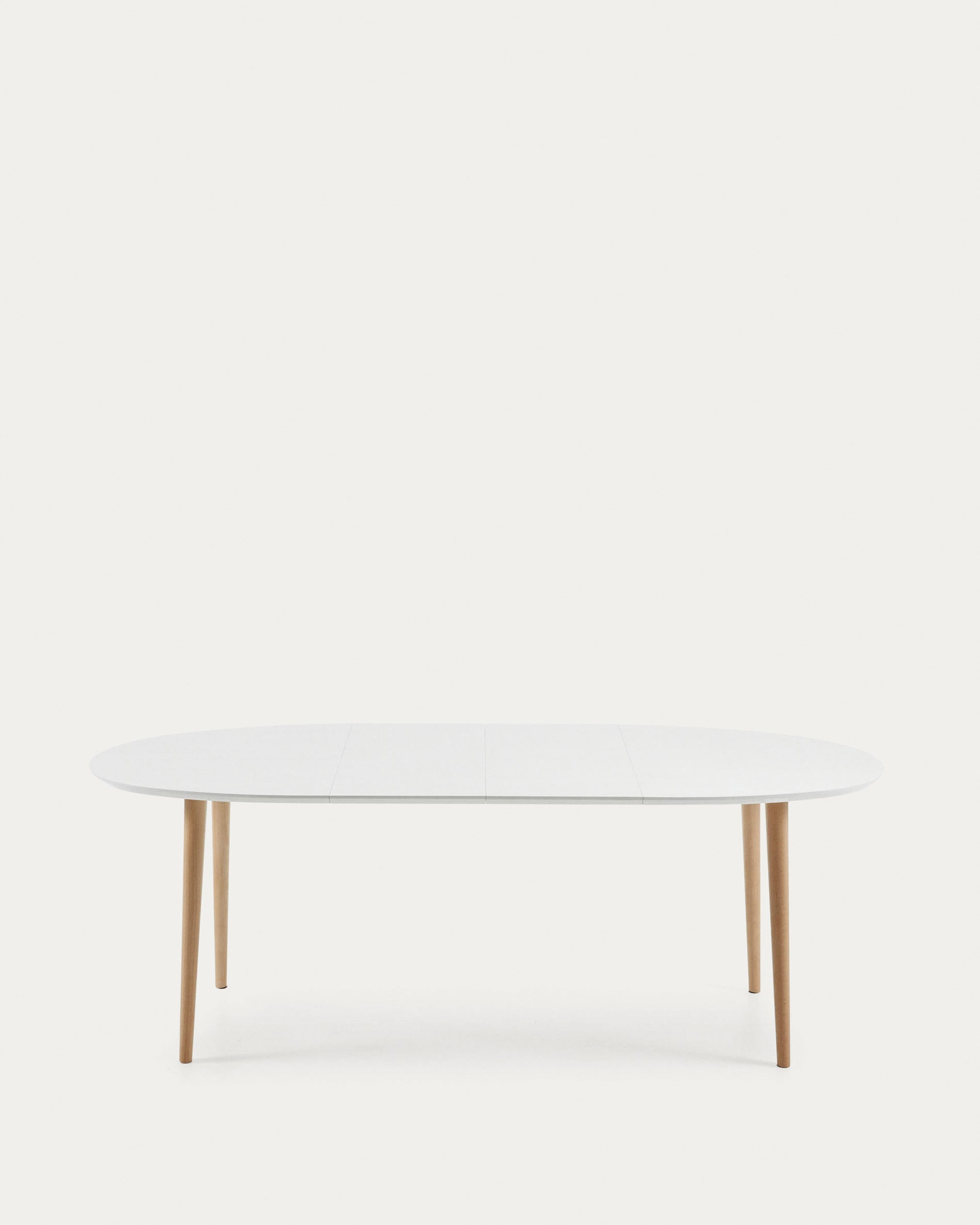 Oqui oval extendable MDF table with white lacquer and solid beech legs 140(220)x90 cm - Product View