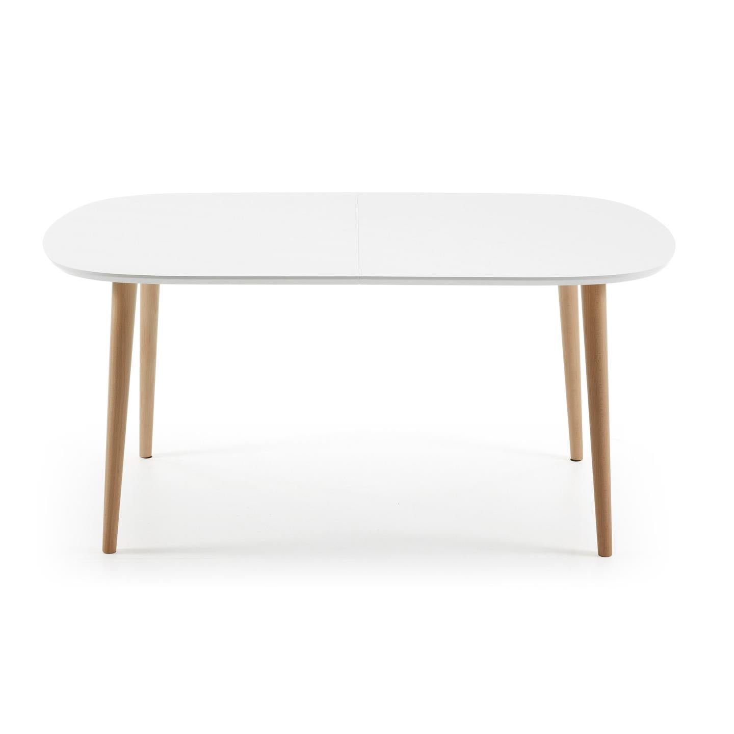 Oqui extendable oval table with an oak veneer and solid wood legs, Ø 160 (260) x 100 cm - Product Image