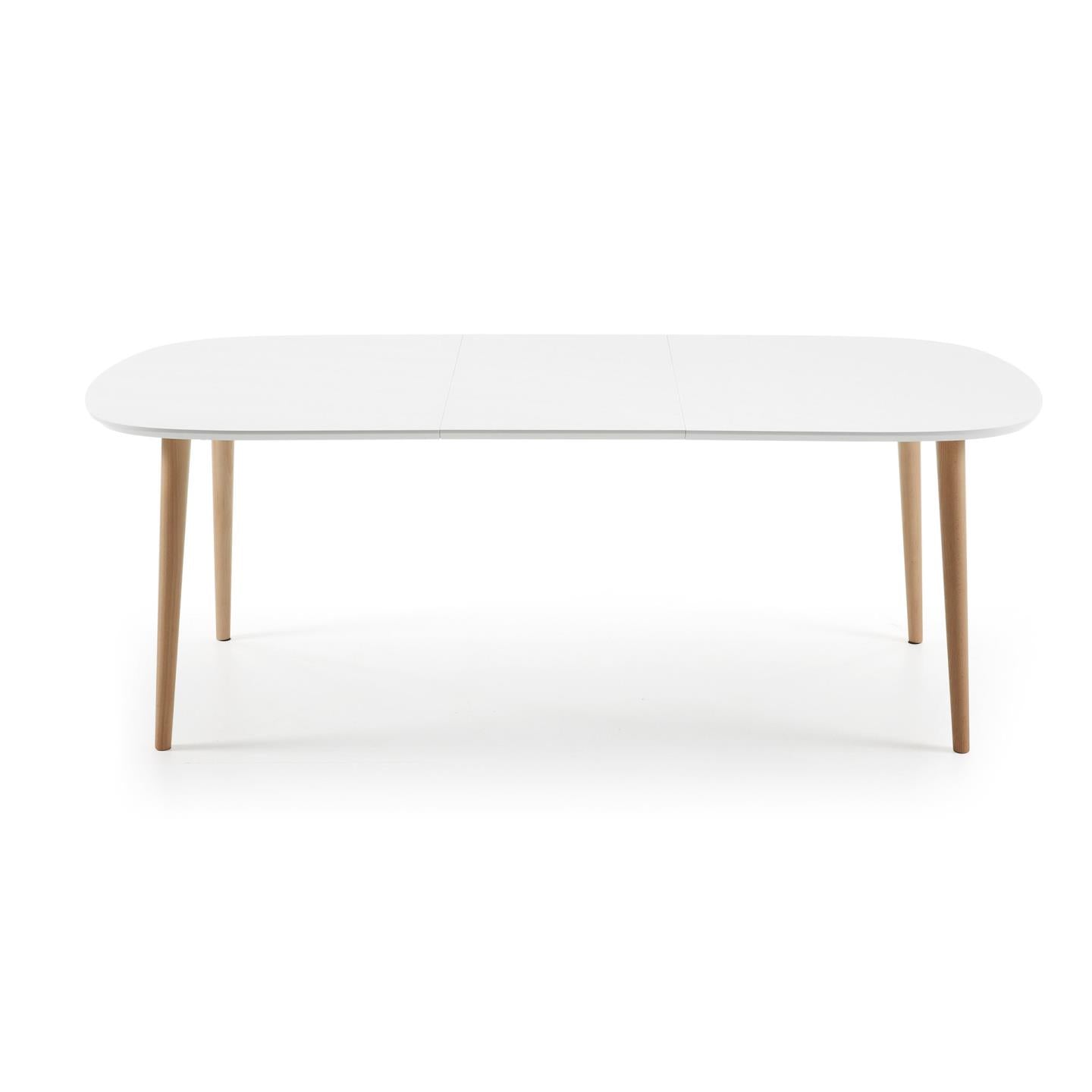 Oqui extendable oval table with an oak veneer and solid wood legs, Ø 160 (260) x 100 cm - Product Image