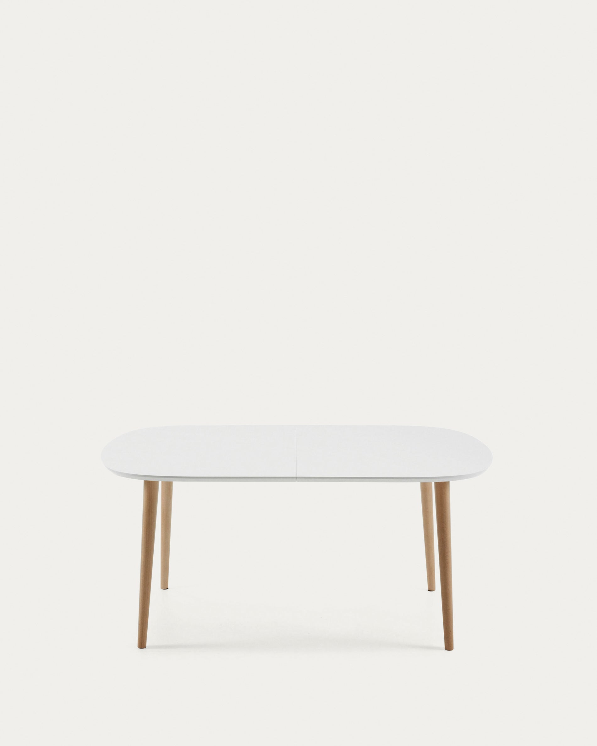 Oqui extendable oval table with an oak veneer and solid wood legs, Ø 160 (260) x 100 cm - Product View