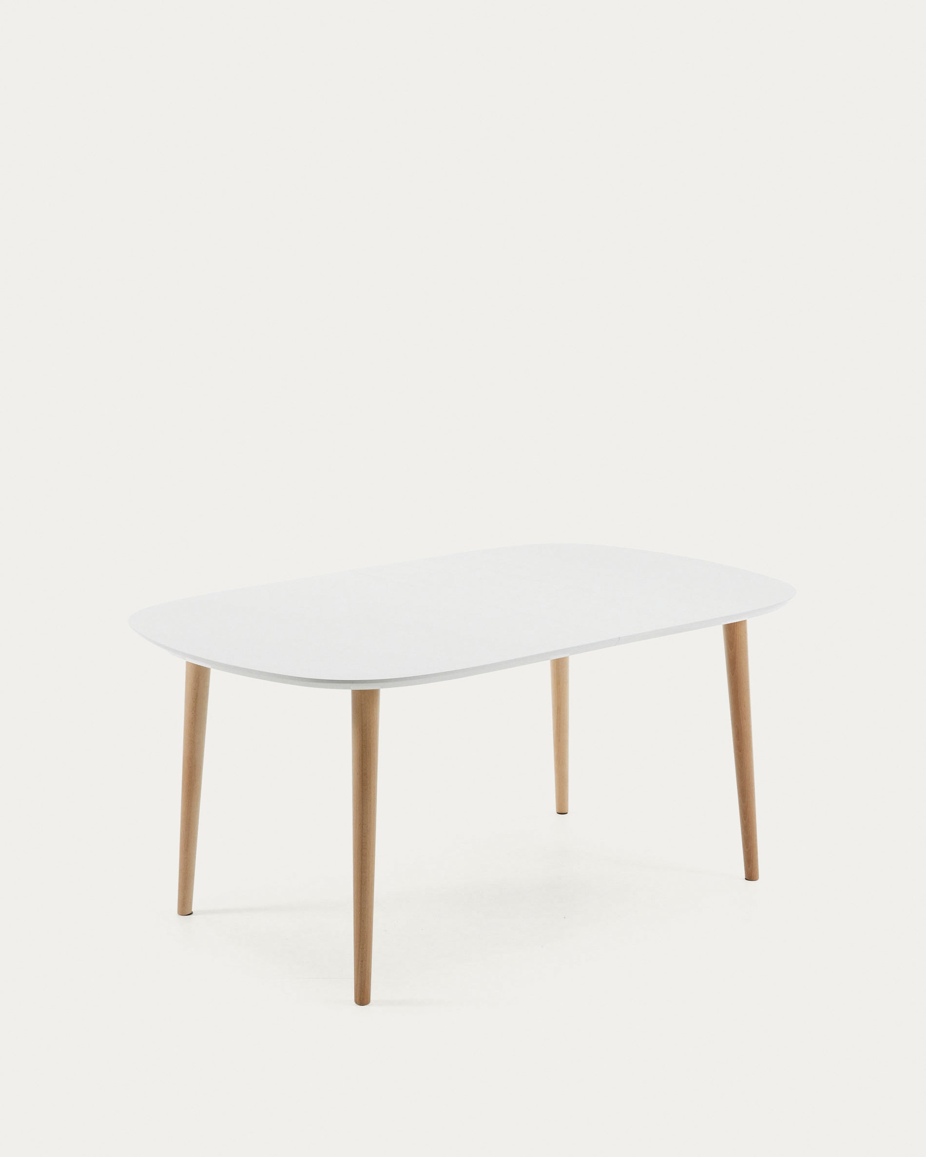 Oqui extendable oval table with an oak veneer and solid wood legs, Ø 160 (260) x 100 cm - Product View