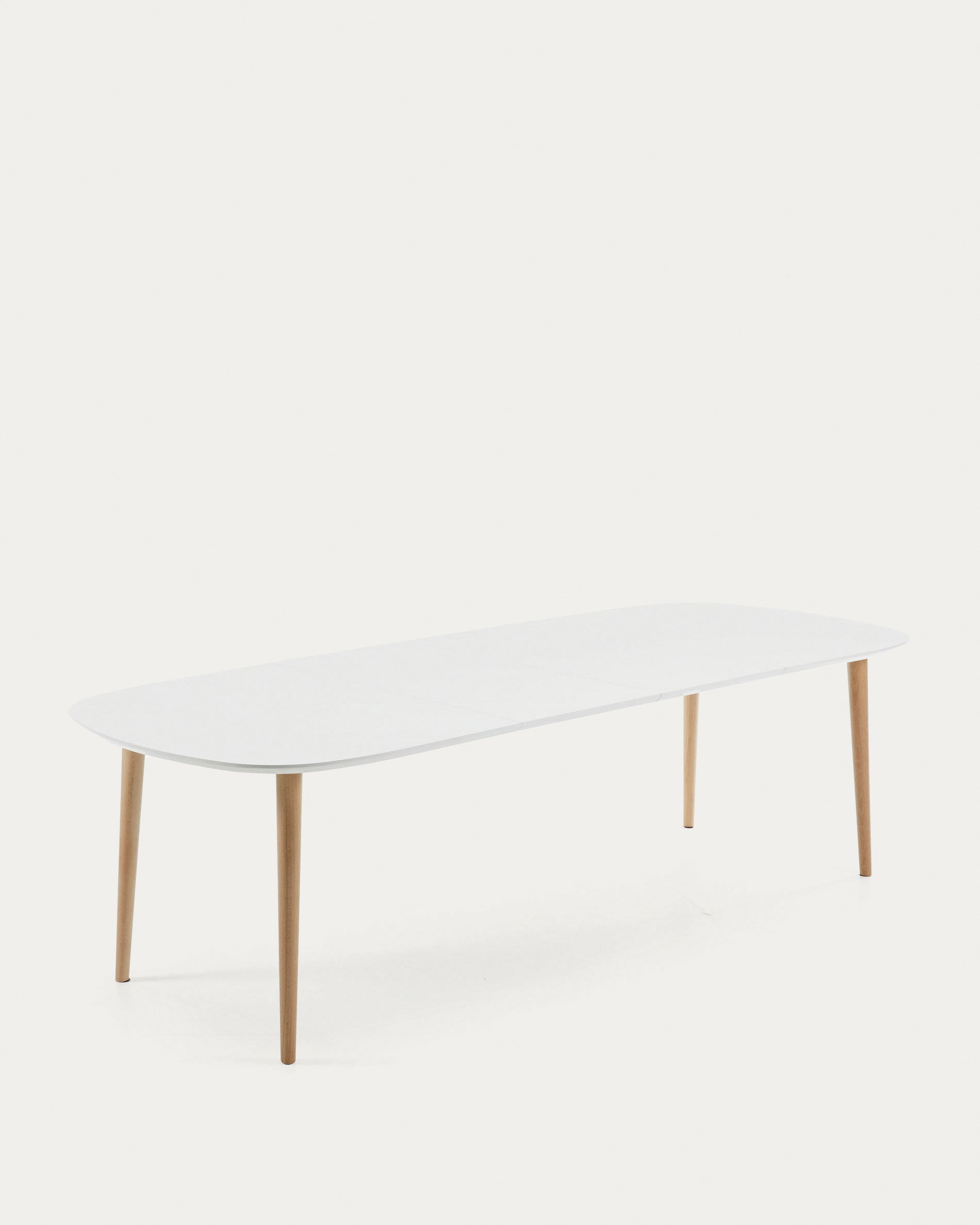 Oqui extendable oval table with an oak veneer and solid wood legs, Ø 160 (260) x 100 cm - Product View