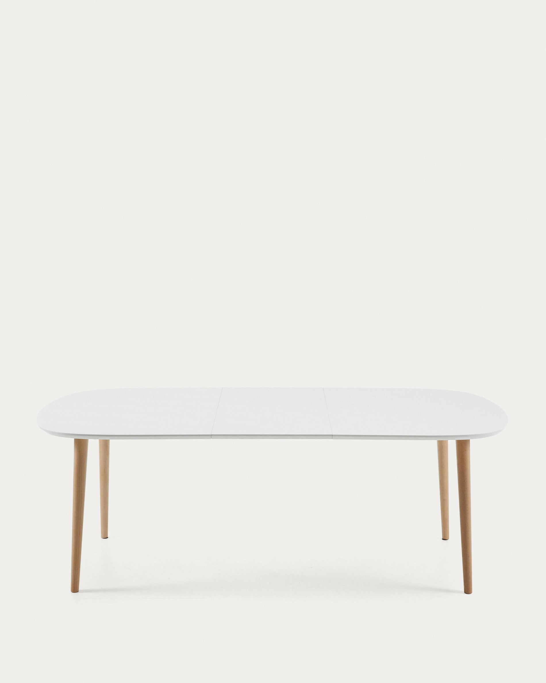 Oqui extendable oval table with an oak veneer and solid wood legs, Ø 160 (260) x 100 cm - Product View