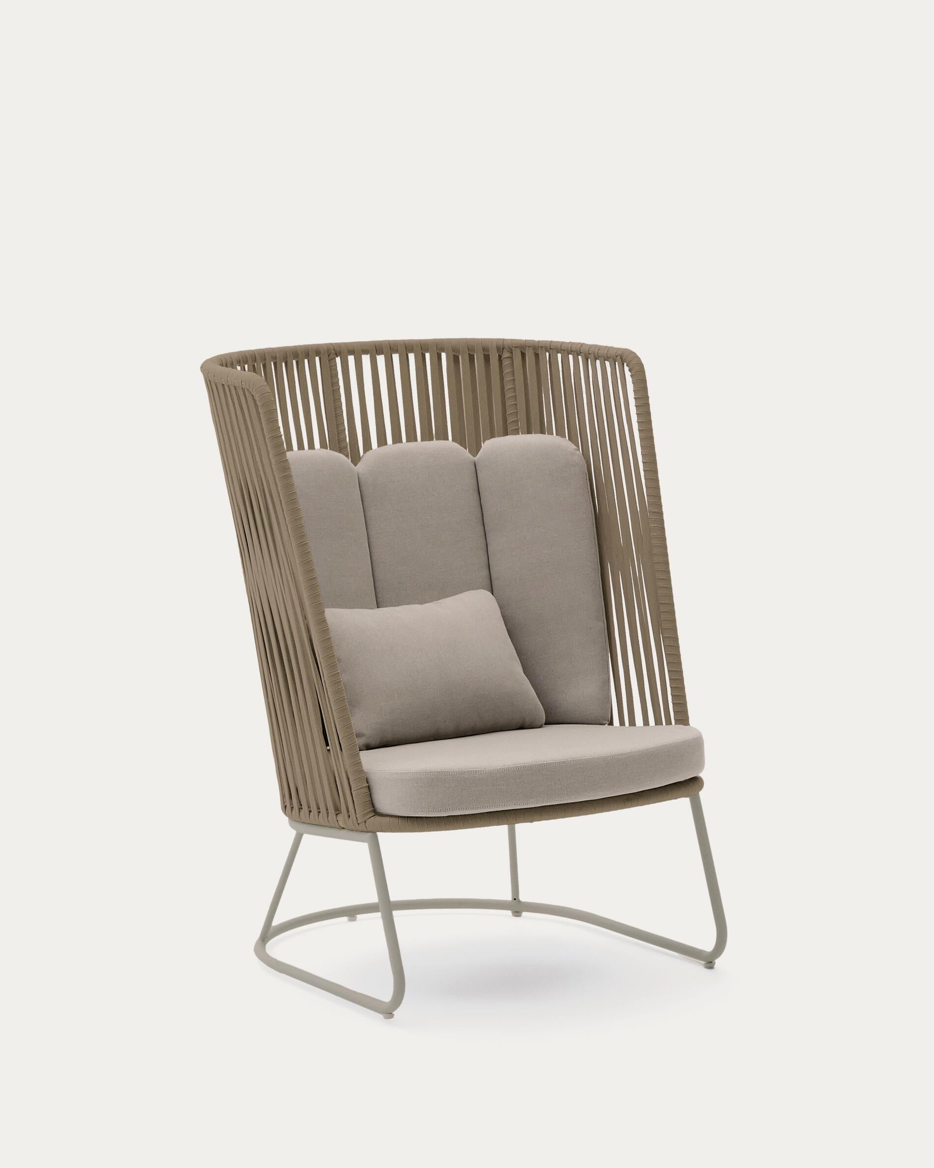 Saconca outdoor armchair with high backrest made of rope cord and beige galvanised steel - Product View
