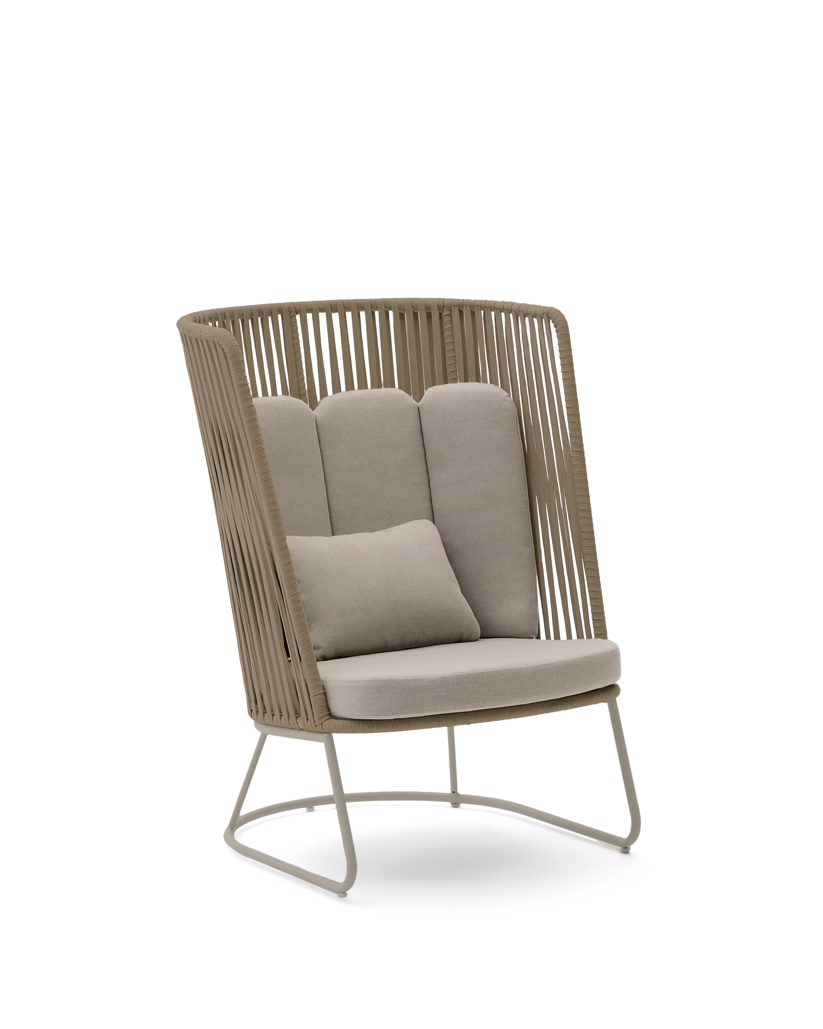 Saconca outdoor armchair with high backrest made of rope cord and beige galvanised steel - Product Image