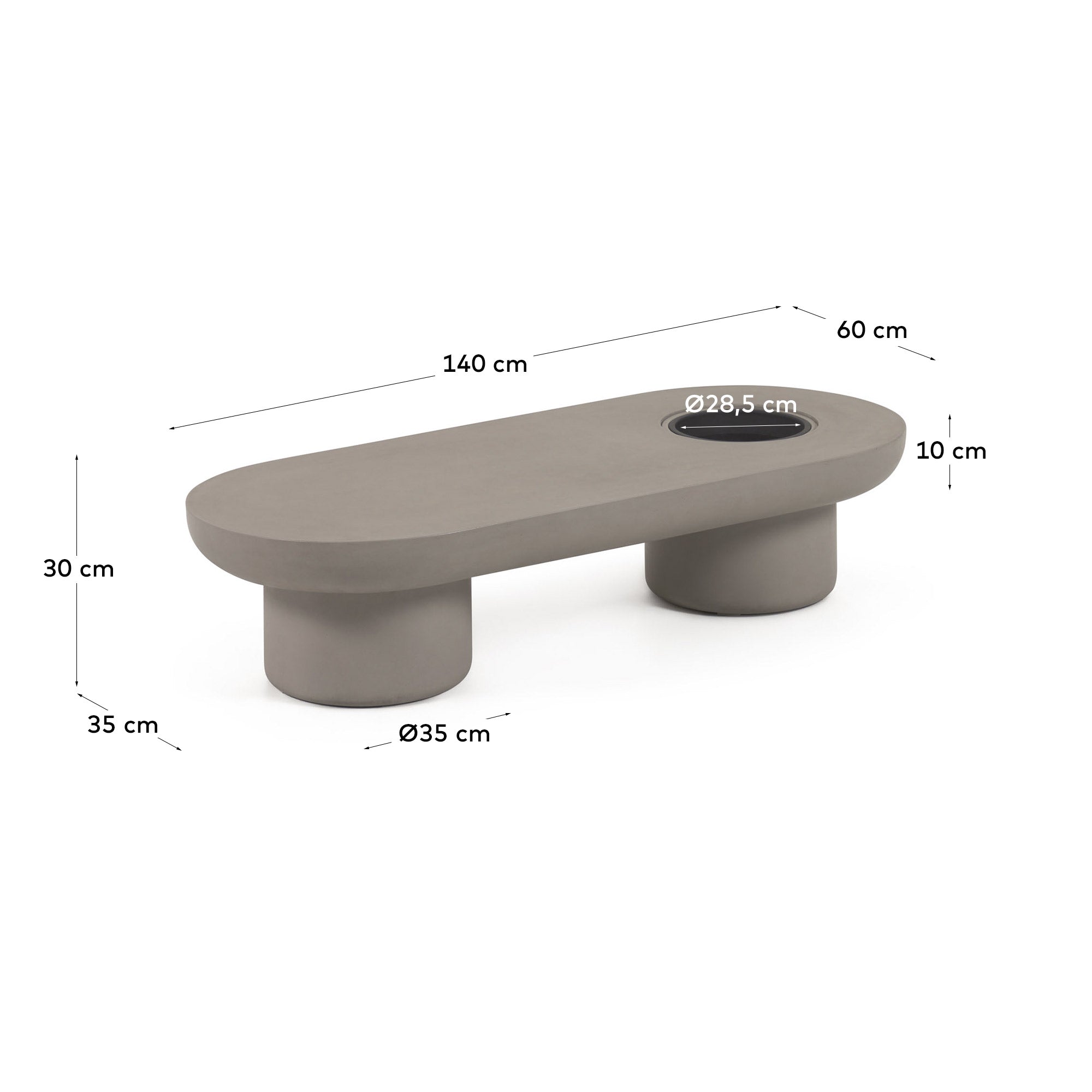 Taimi concrete outdoor coffee table Ø 140 x 60 cm - Measurements