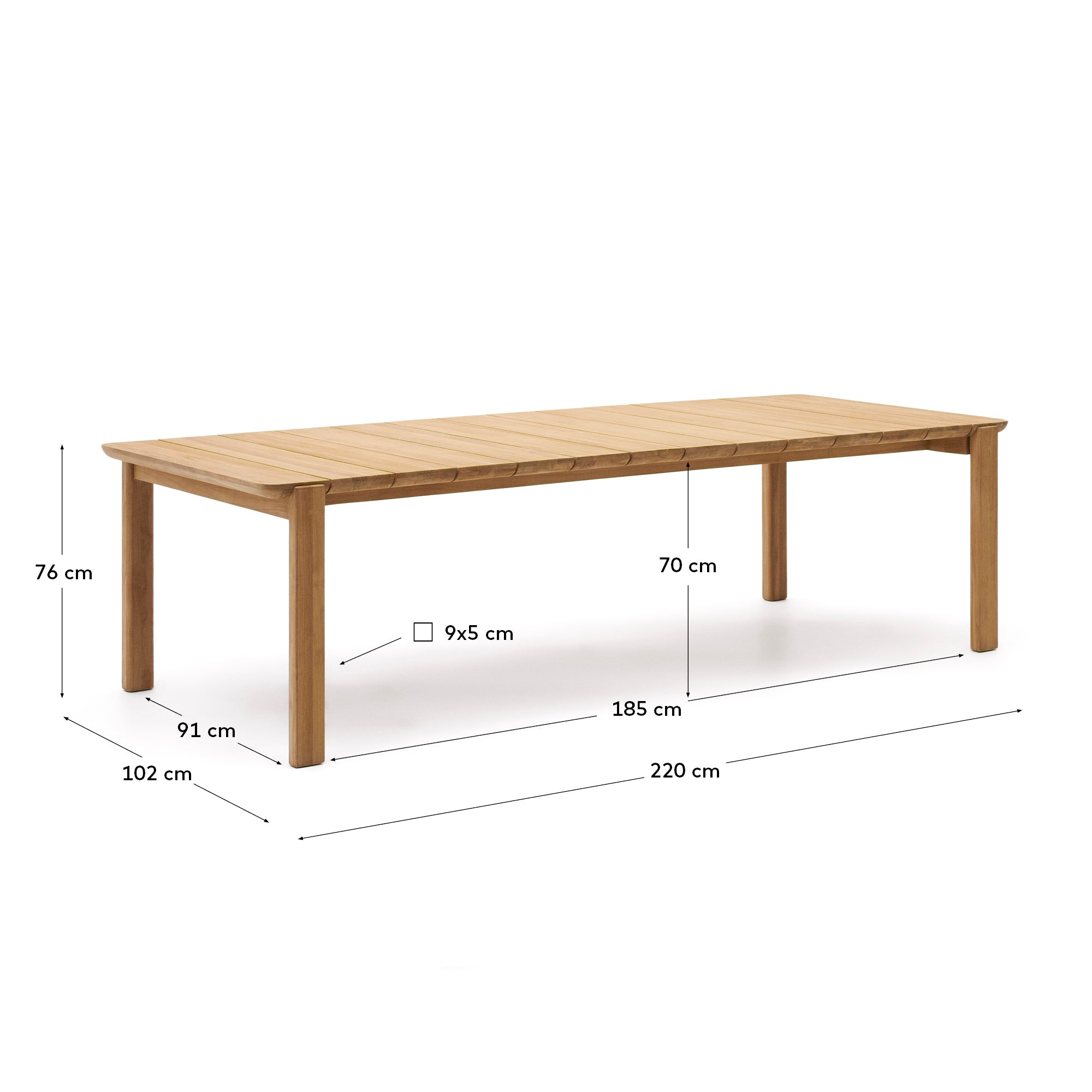 Icaro table made from solid teak wood, 220 x 102 cm, FSC 100% - Measurements