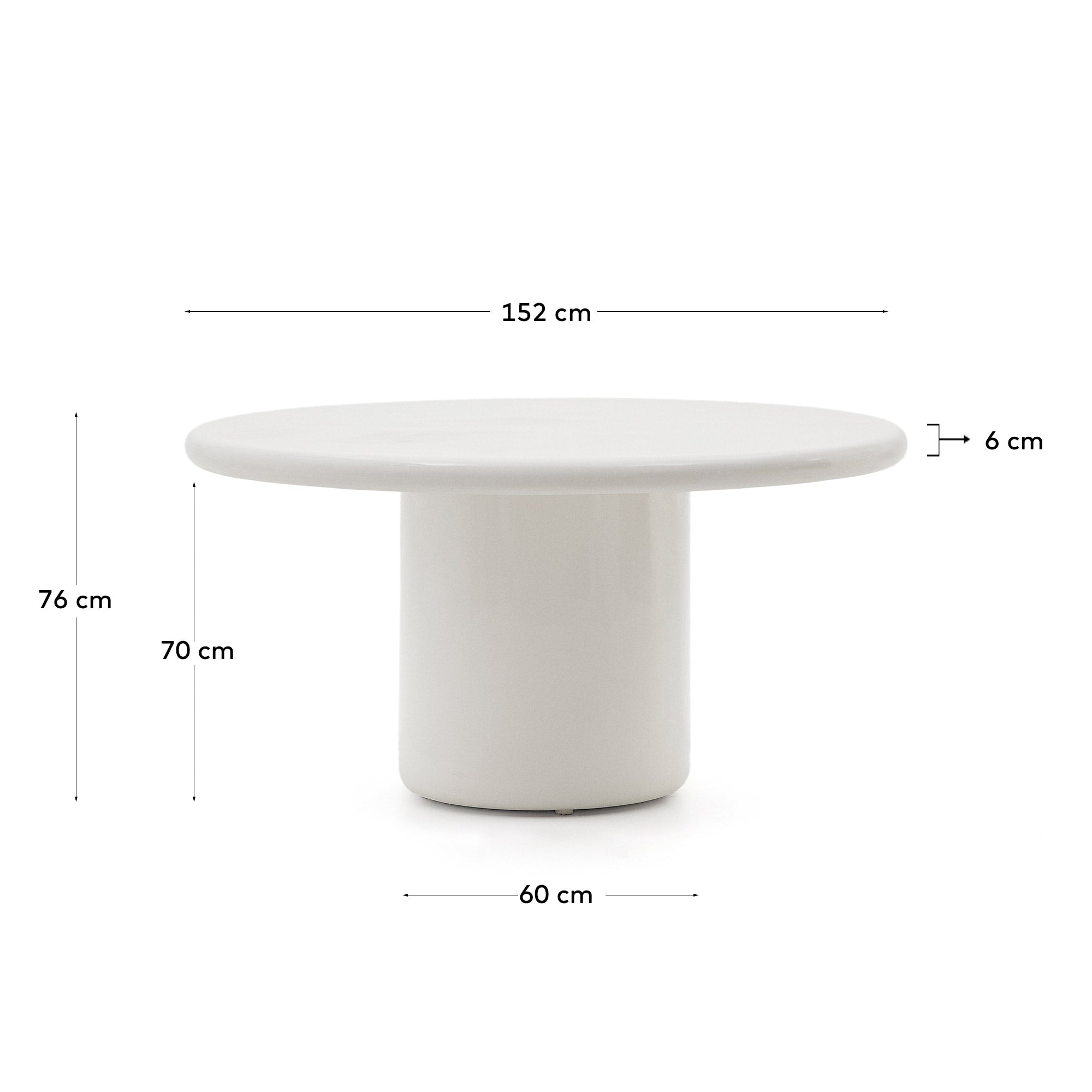 Canaret round cement table in a glossy white finish Ø 152 cm - Measurements