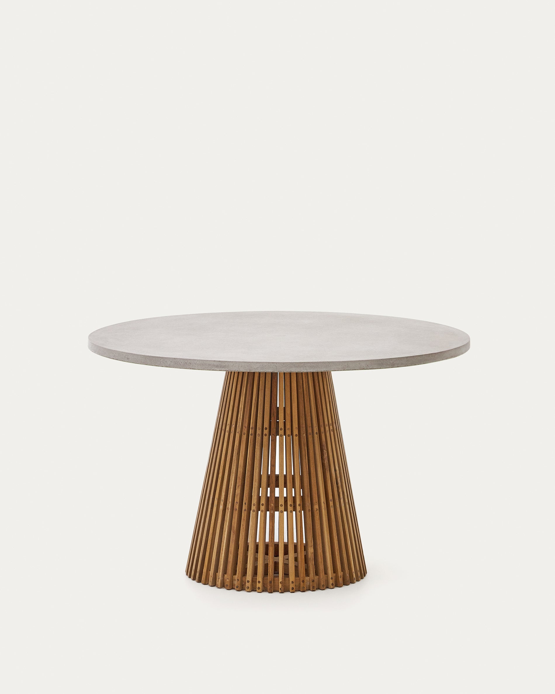 Alcaufar round outdoor table made of solid teak wood and grey cement Ø 120 cm - Product View