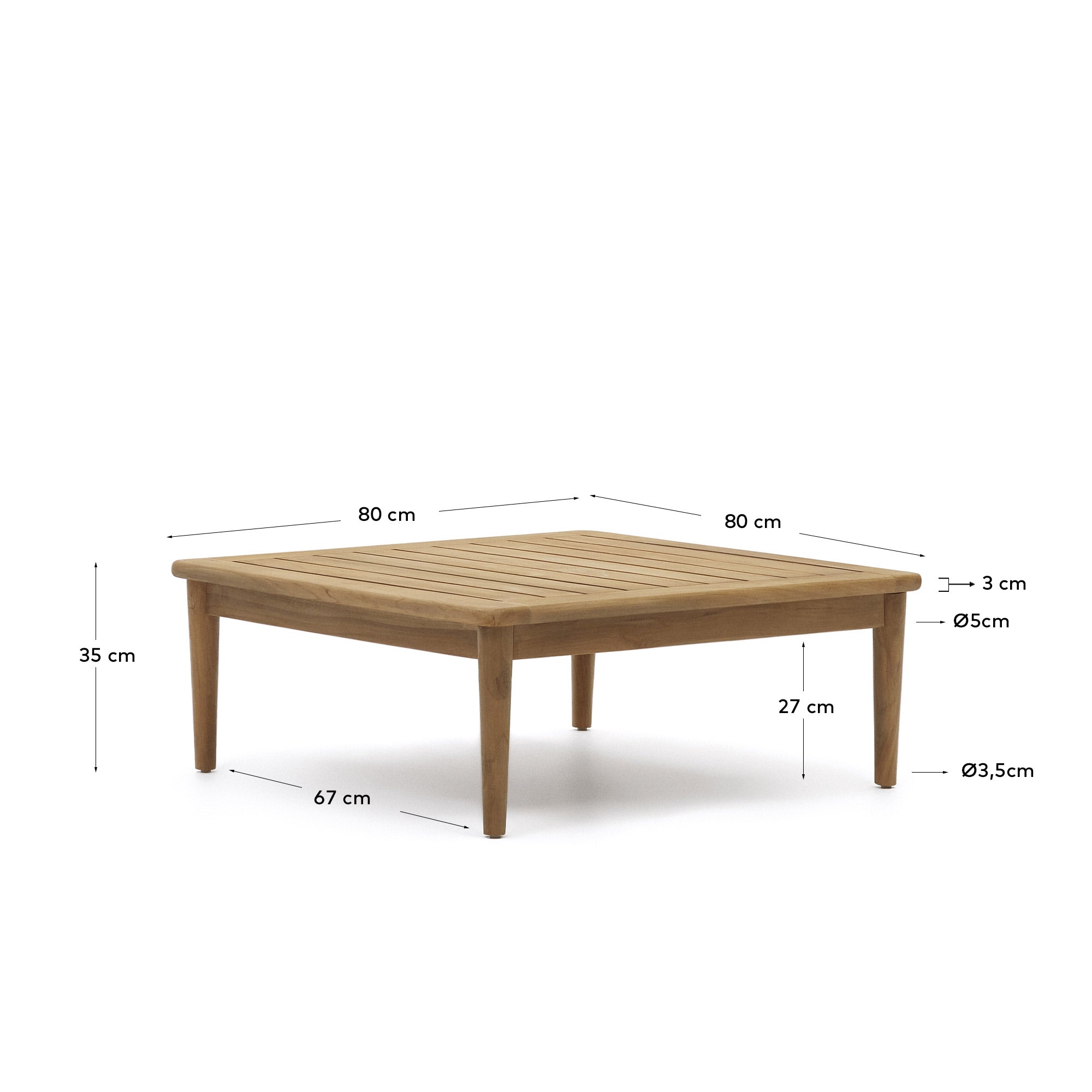 Portitxol solid teak coffee table, 80 x 80 cm - Measurements