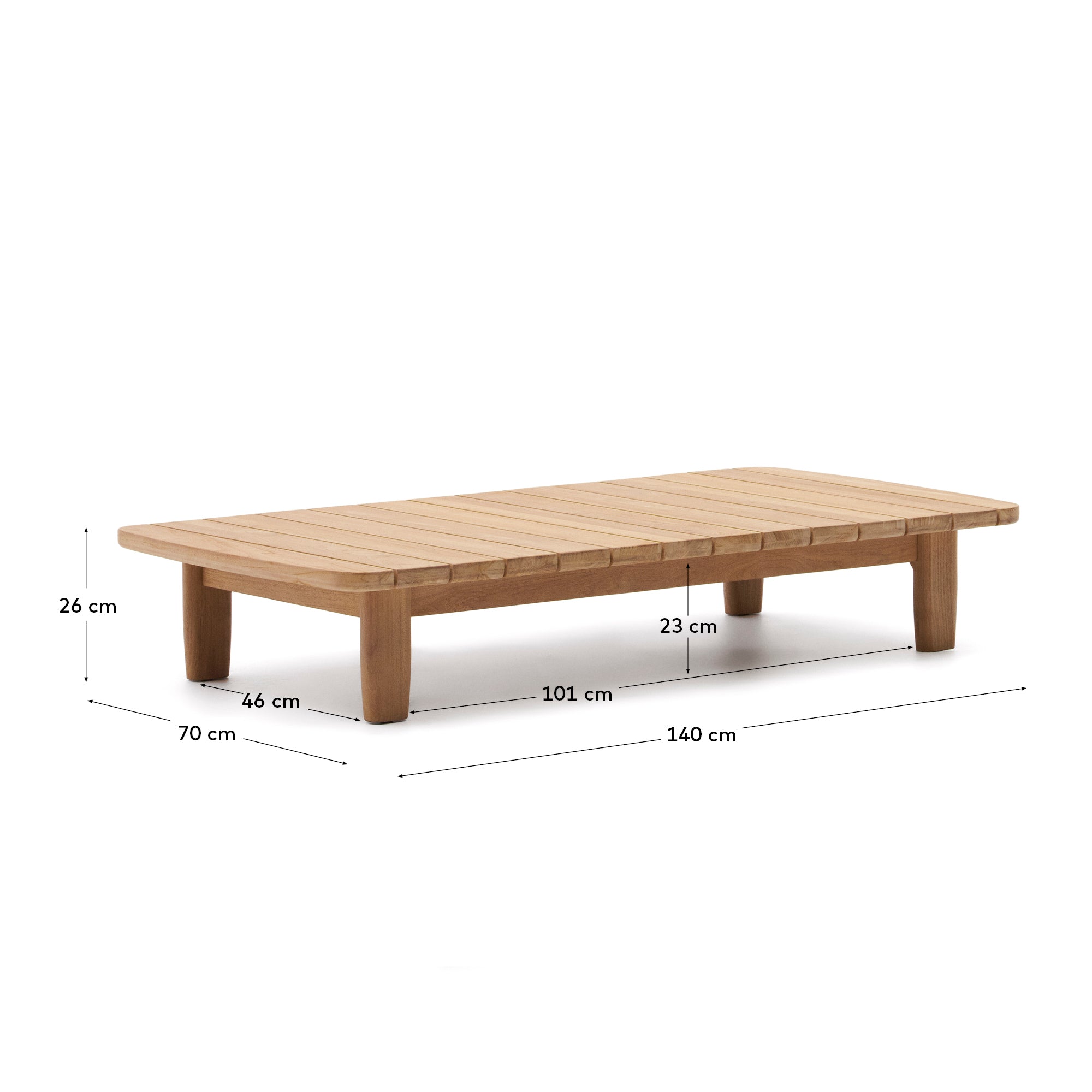 Tirant coffee table made from solid teak wood 140 x 70 cm FSC 100% - Measurements