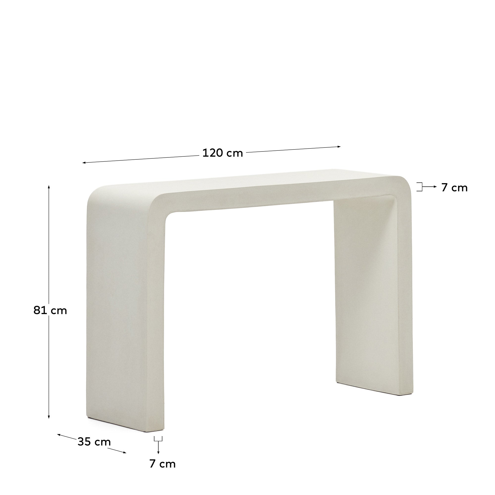 Aiguablava console in white cement, 120 x 80 cm - Measurements