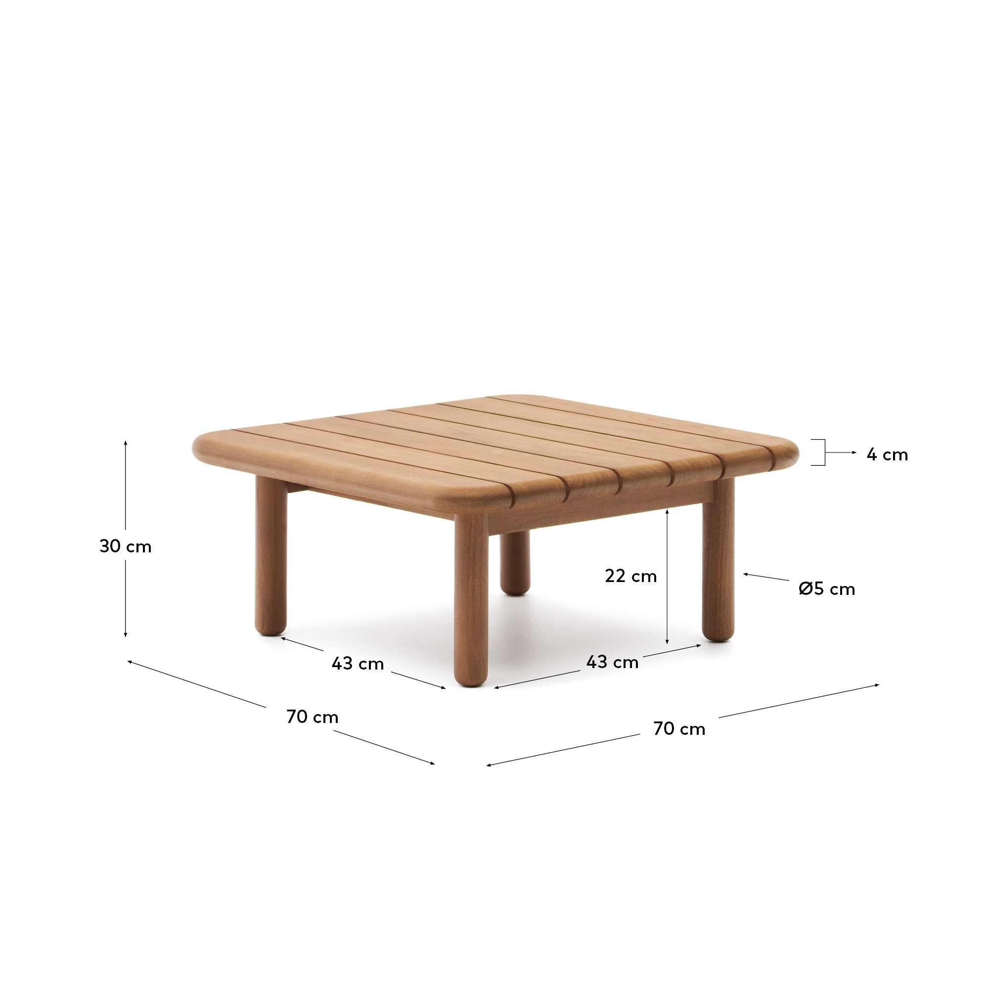 Turqueta coffee table made from solid teak wood, 70 x 70 cm, FSC 100% - Measurements