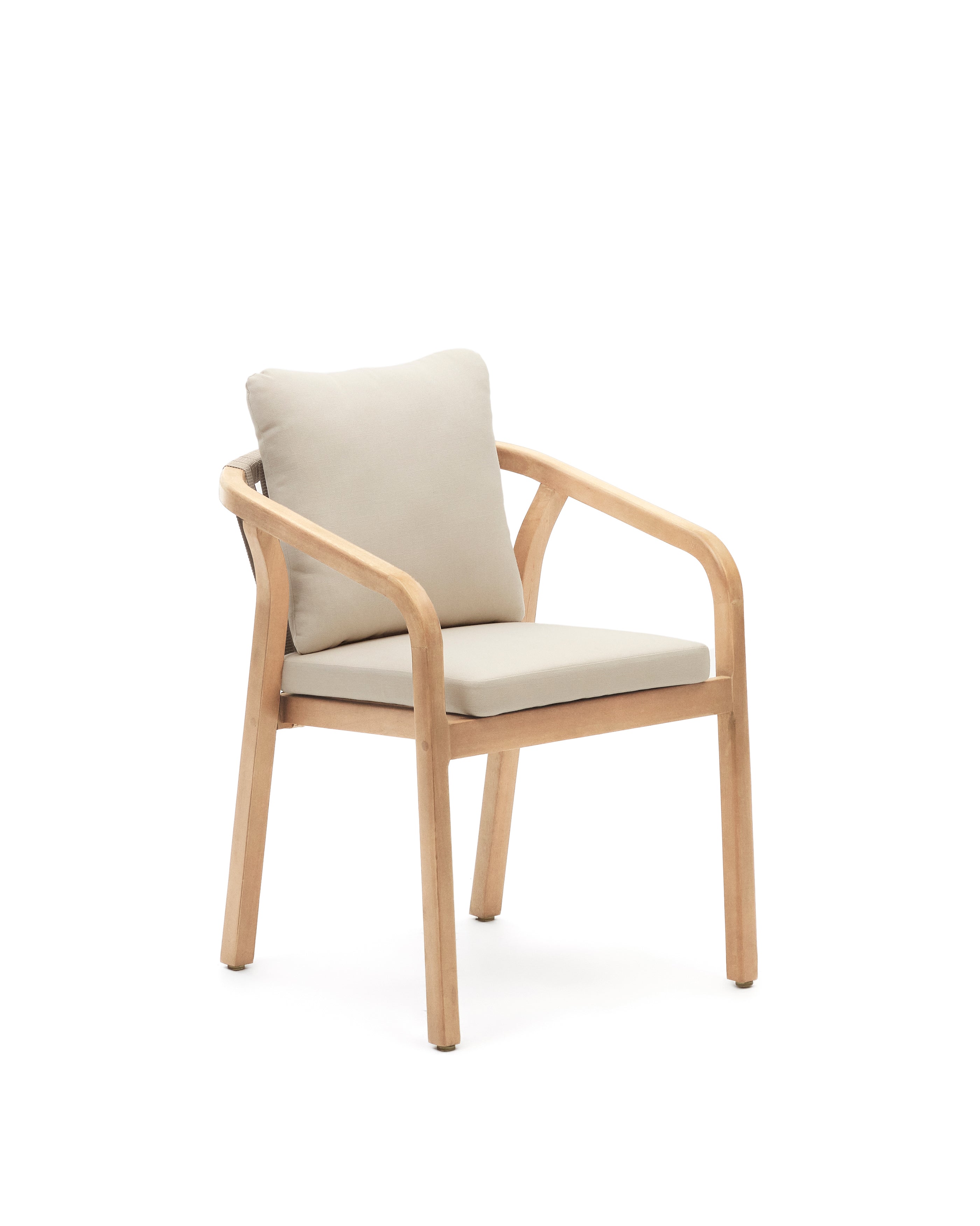 Malaret stackable chair in solid eucalyptus and beige cord, FSC - Product Image