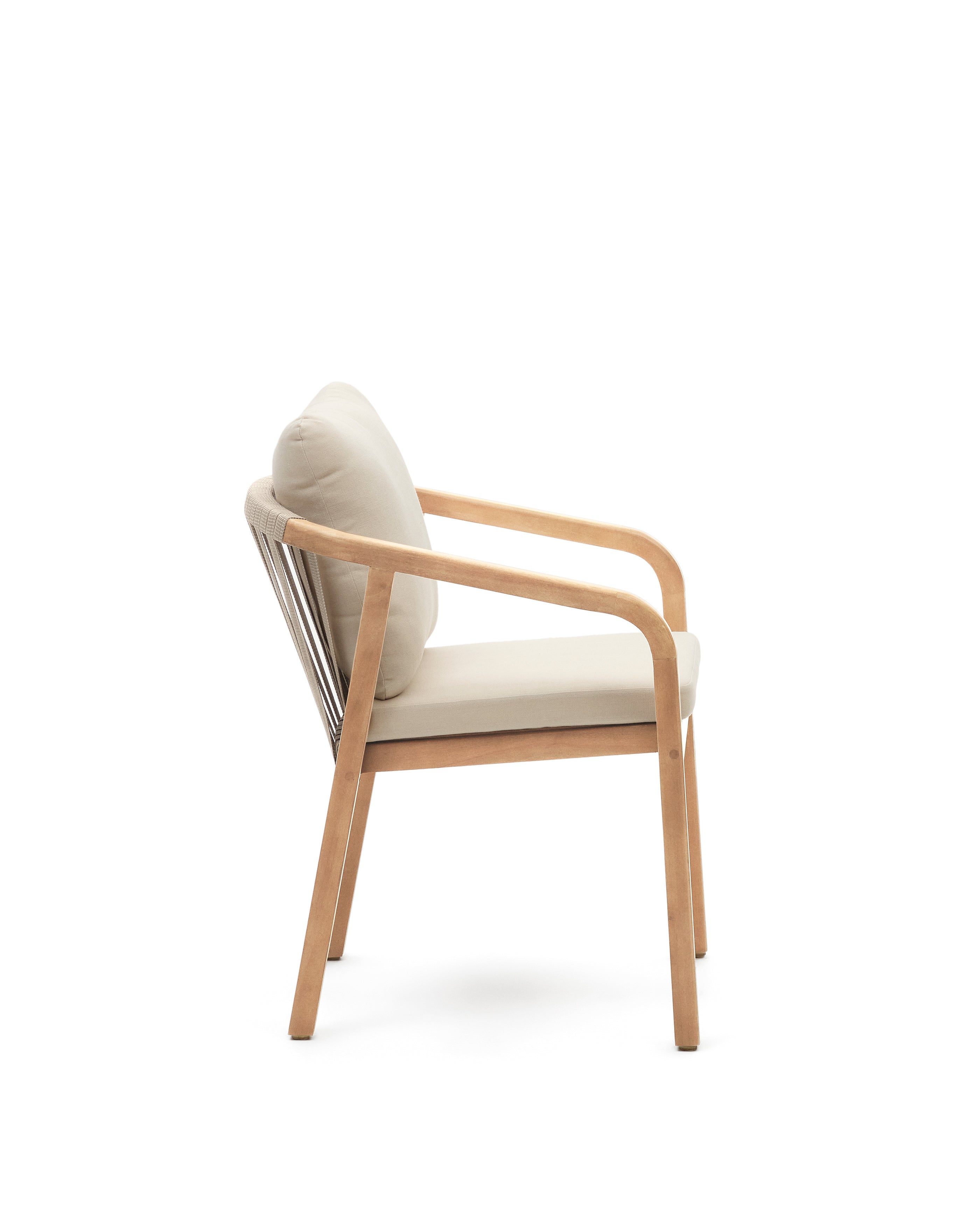 Malaret stackable chair in solid eucalyptus and beige cord, FSC - Product Image