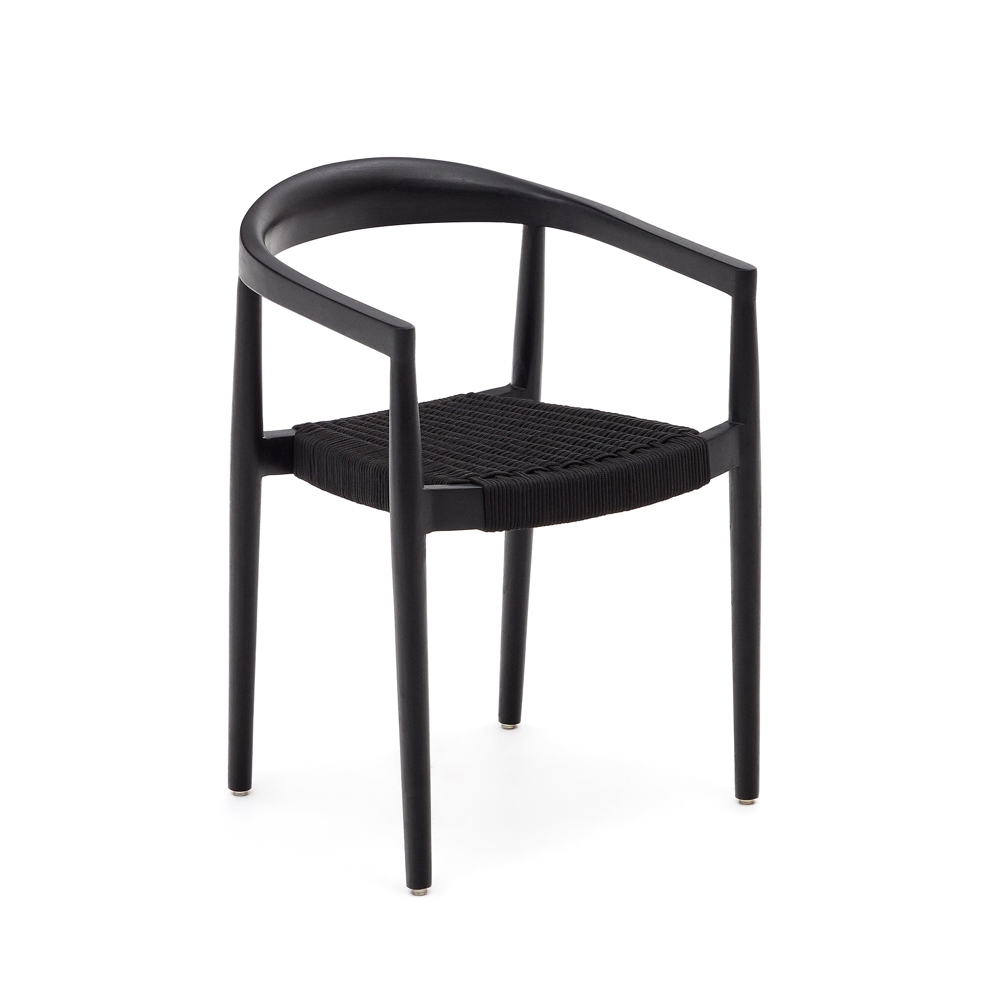 Ydalia stackable outdoor chair in solid teak wood with black finish and black rope - Product Image