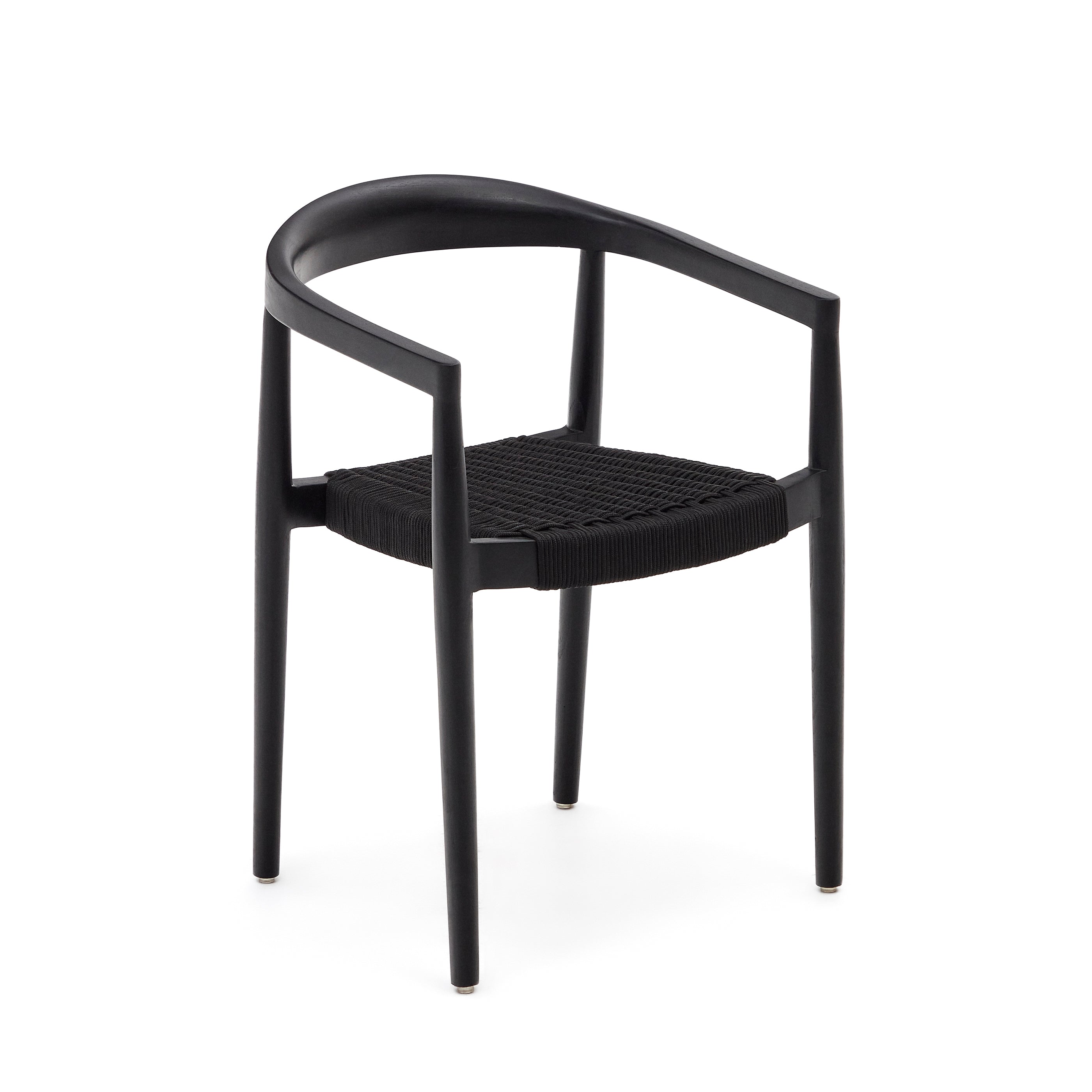 Ydalia stackable outdoor chair in solid teak wood with black finish and black rope - Product Image