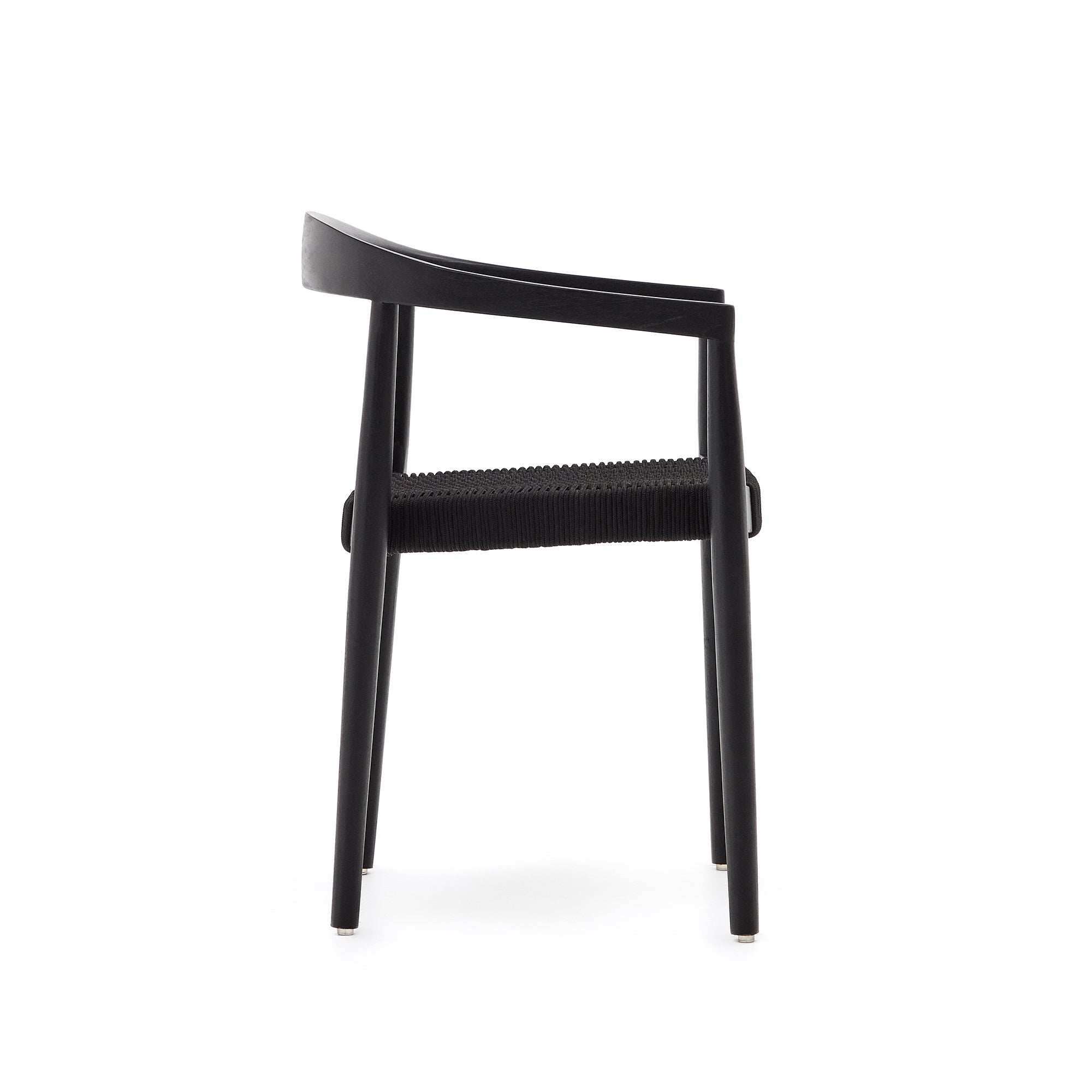 Ydalia stackable outdoor chair in solid teak wood with black finish and black rope - Product Image