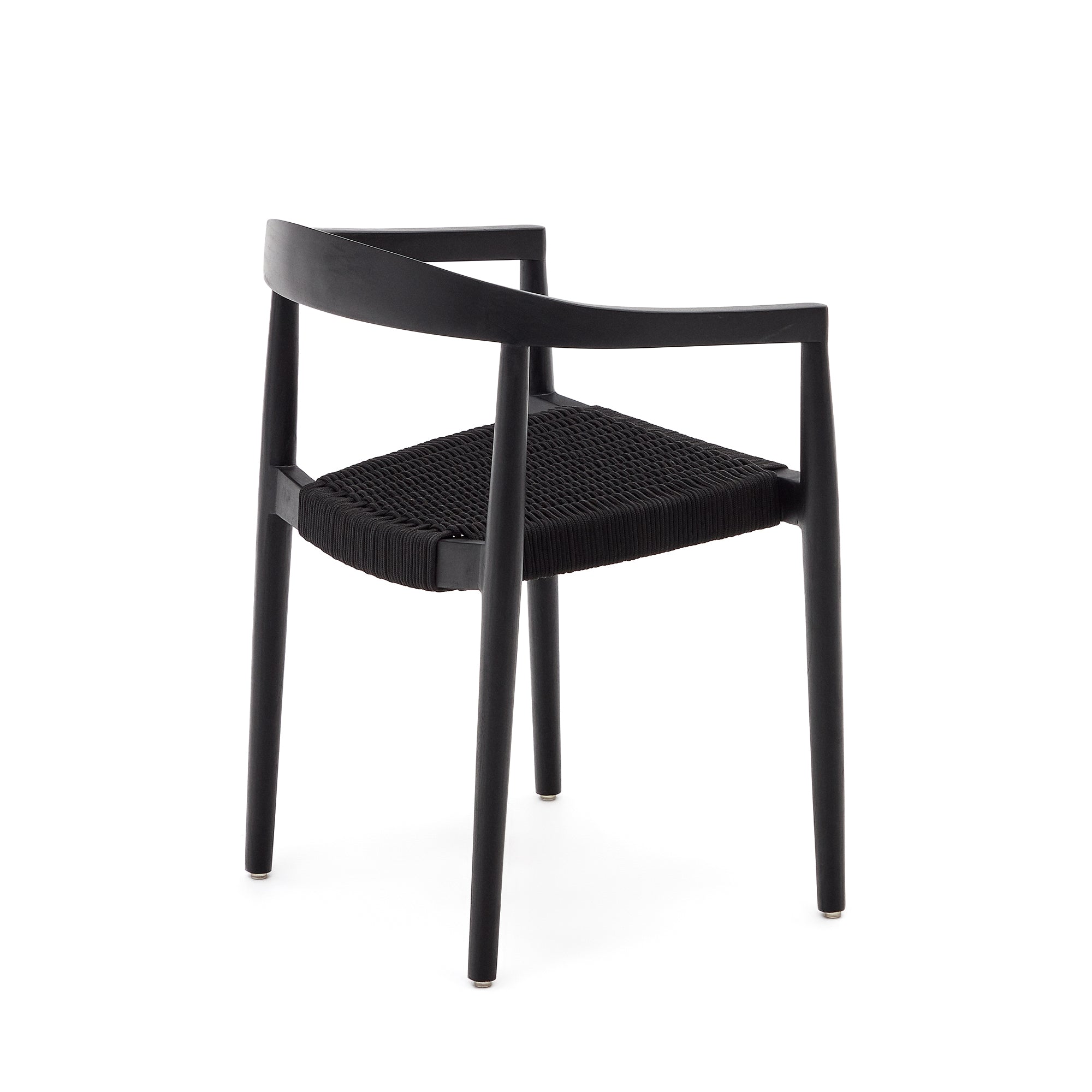 Ydalia stackable outdoor chair in solid teak wood with black finish and black rope - Product Image