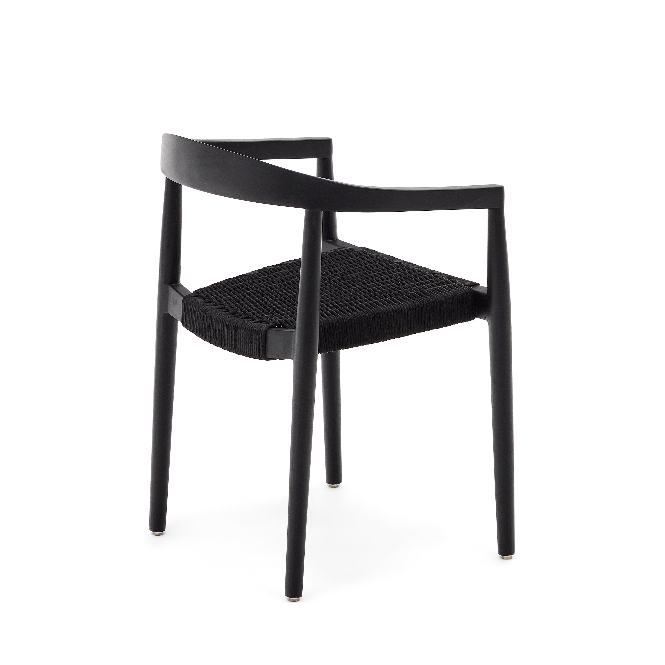 Ydalia stackable outdoor chair in solid teak wood with black finish and black rope - Product Image