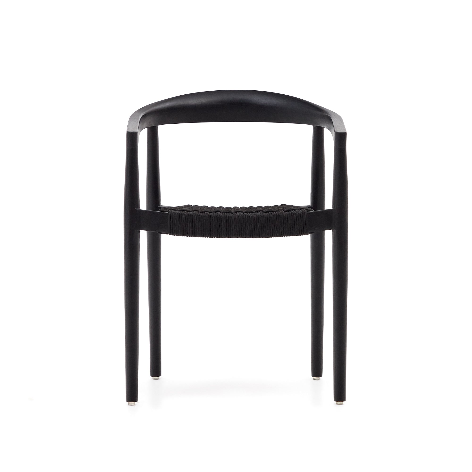 Ydalia stackable outdoor chair in solid teak wood with black finish and black rope - Product Image