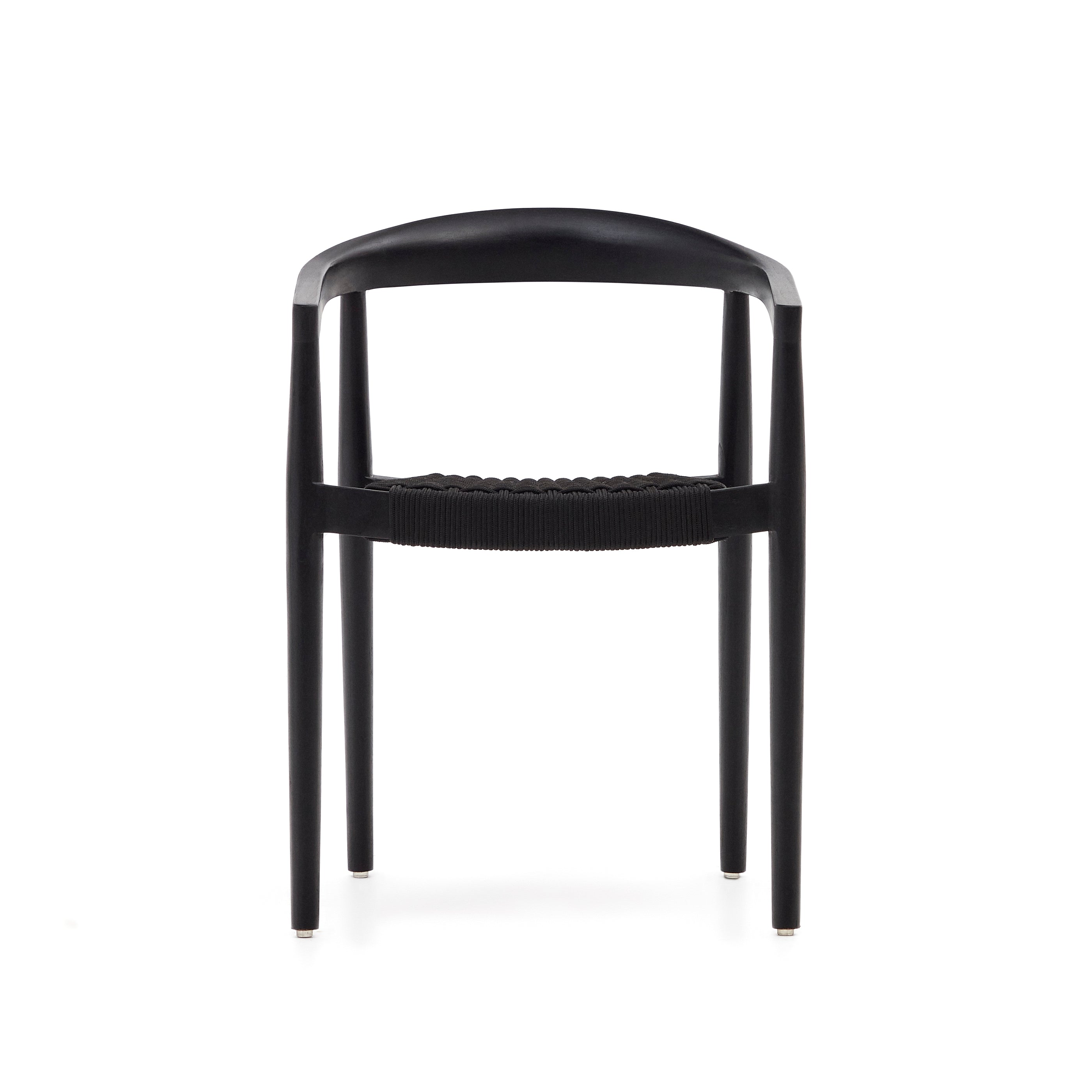 Ydalia stackable outdoor chair in solid teak wood with black finish and black rope - Product Image