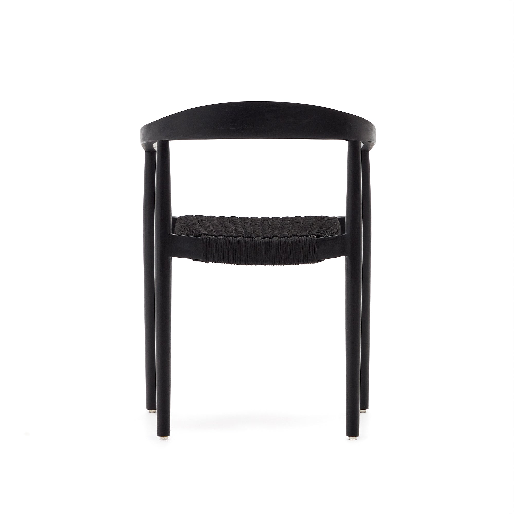 Ydalia stackable outdoor chair in solid teak wood with black finish and black rope - Product Image