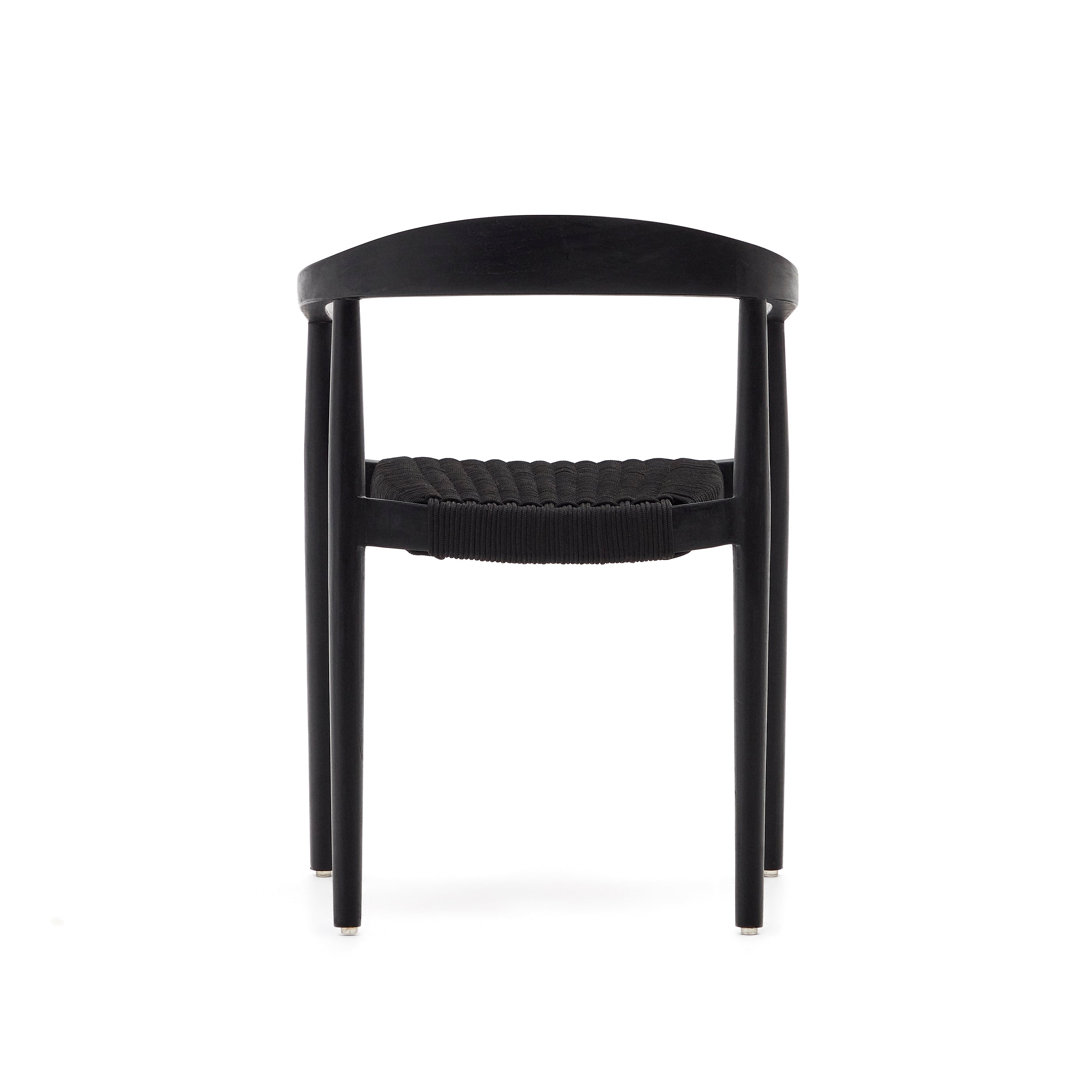 Ydalia stackable outdoor chair in solid teak wood with black finish and black rope - Product Image