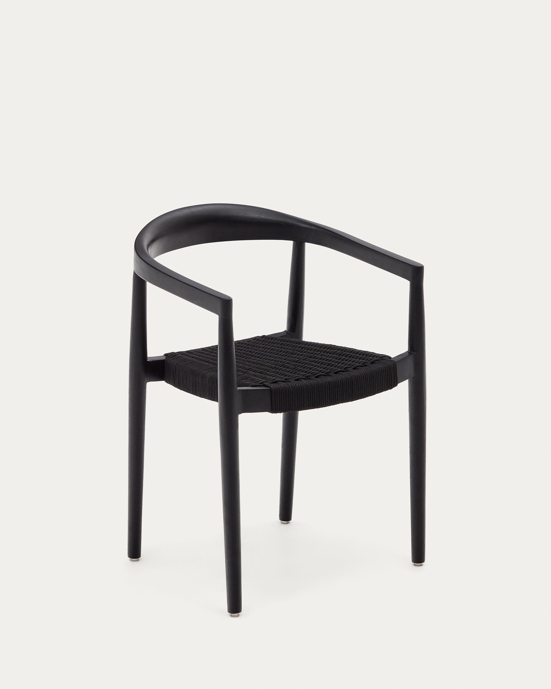 Ydalia stackable outdoor chair in solid teak wood with black finish and black rope - Product View