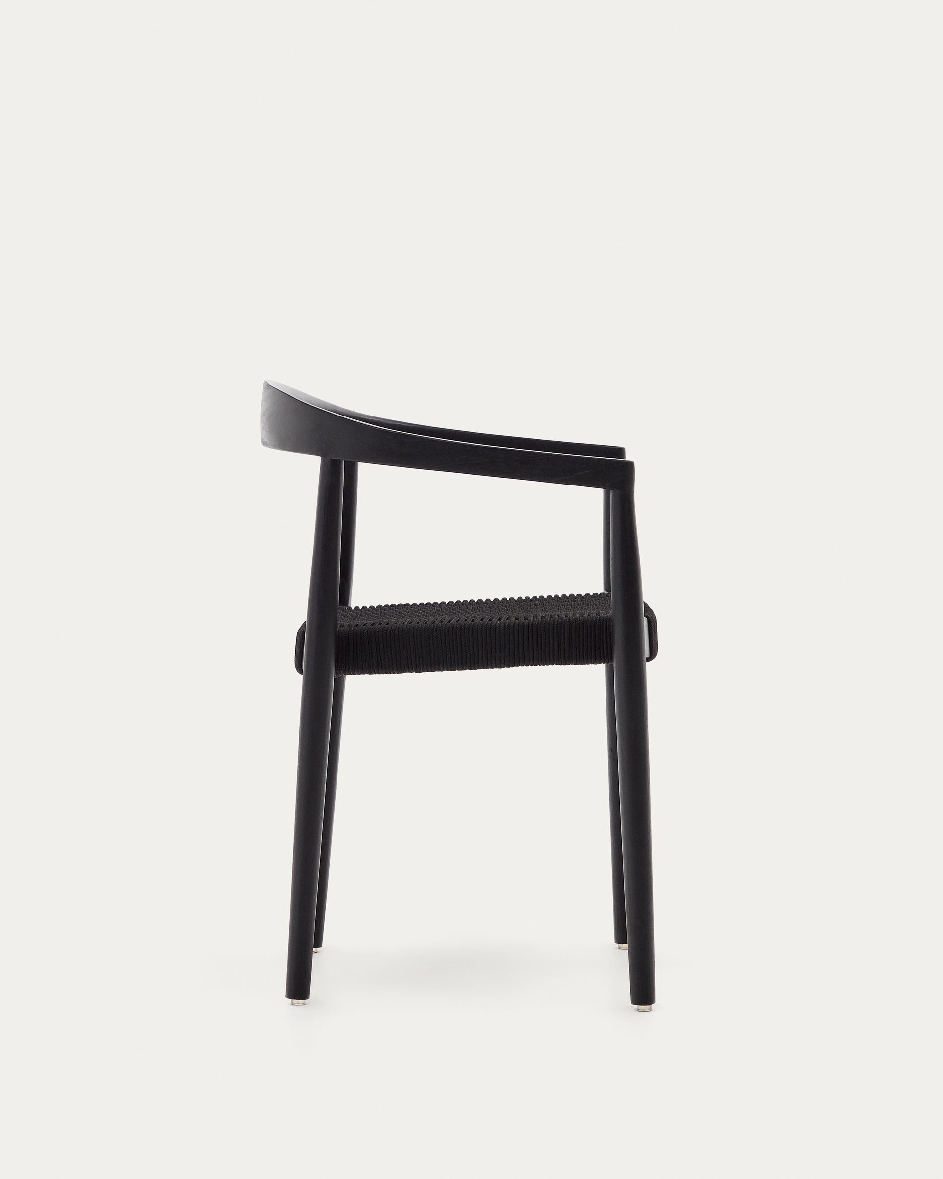 Ydalia stackable outdoor chair in solid teak wood with black finish and black rope - Product View