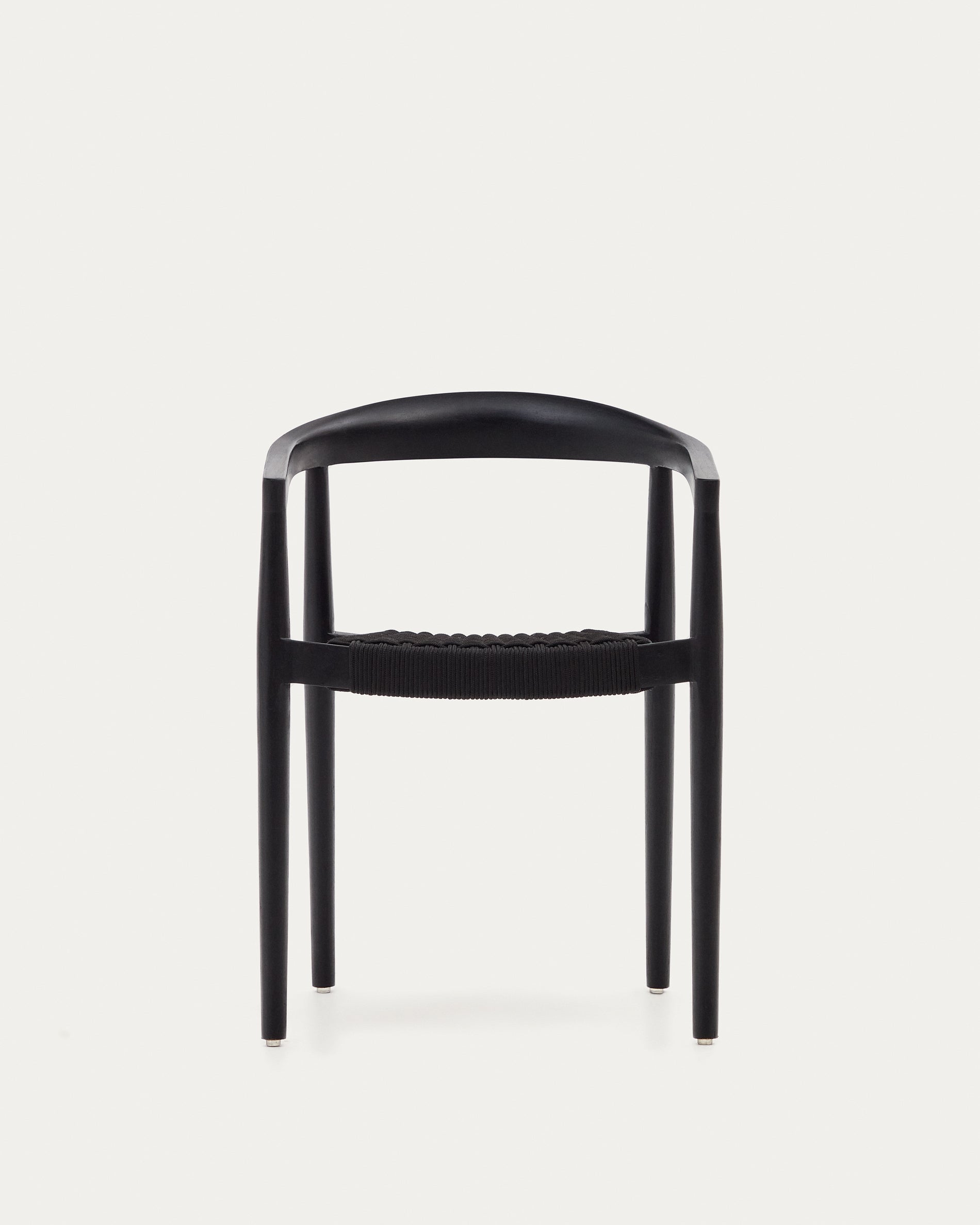 Ydalia stackable outdoor chair in solid teak wood with black finish and black rope - Product View