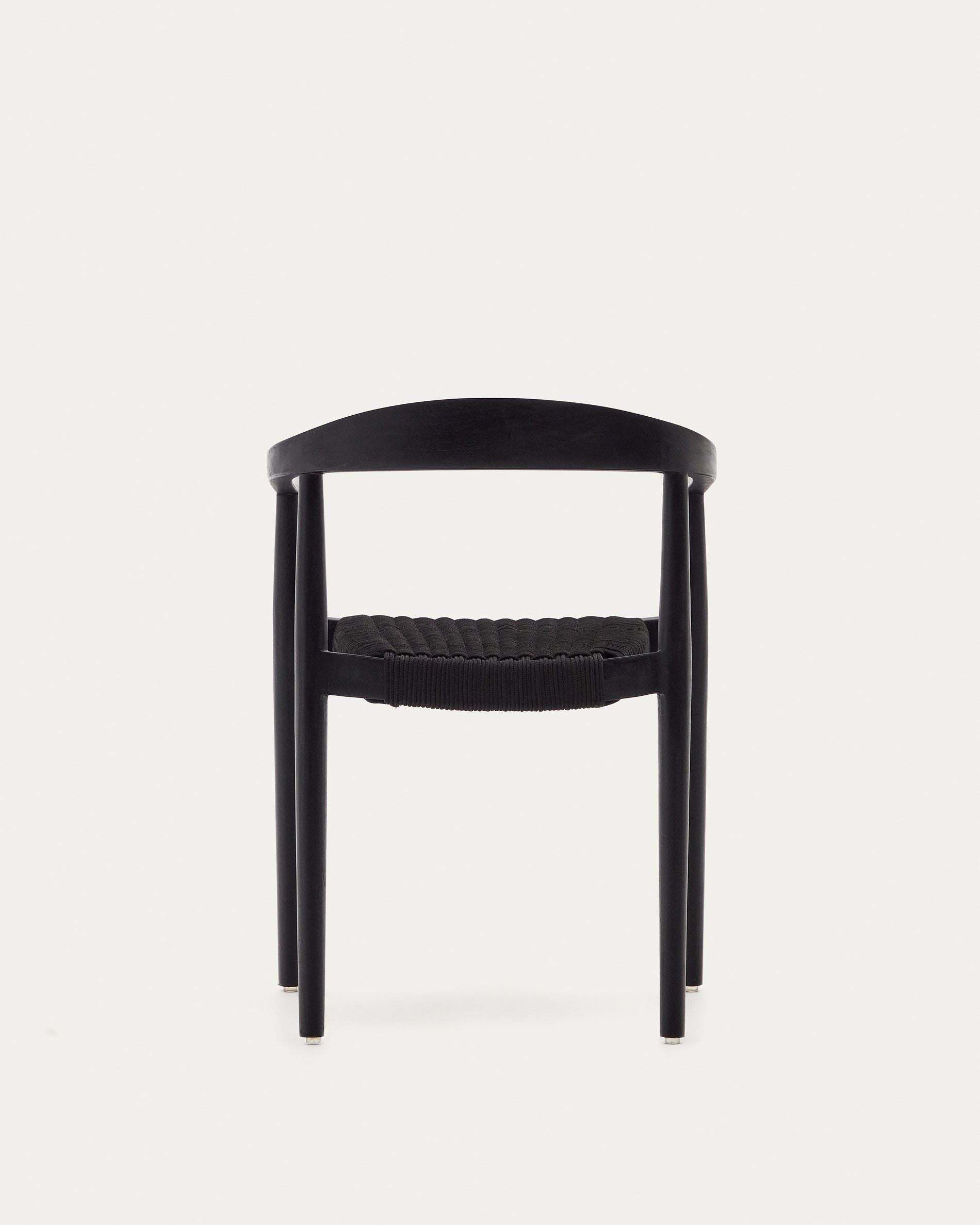 Ydalia stackable outdoor chair in solid teak wood with black finish and black rope - Product View