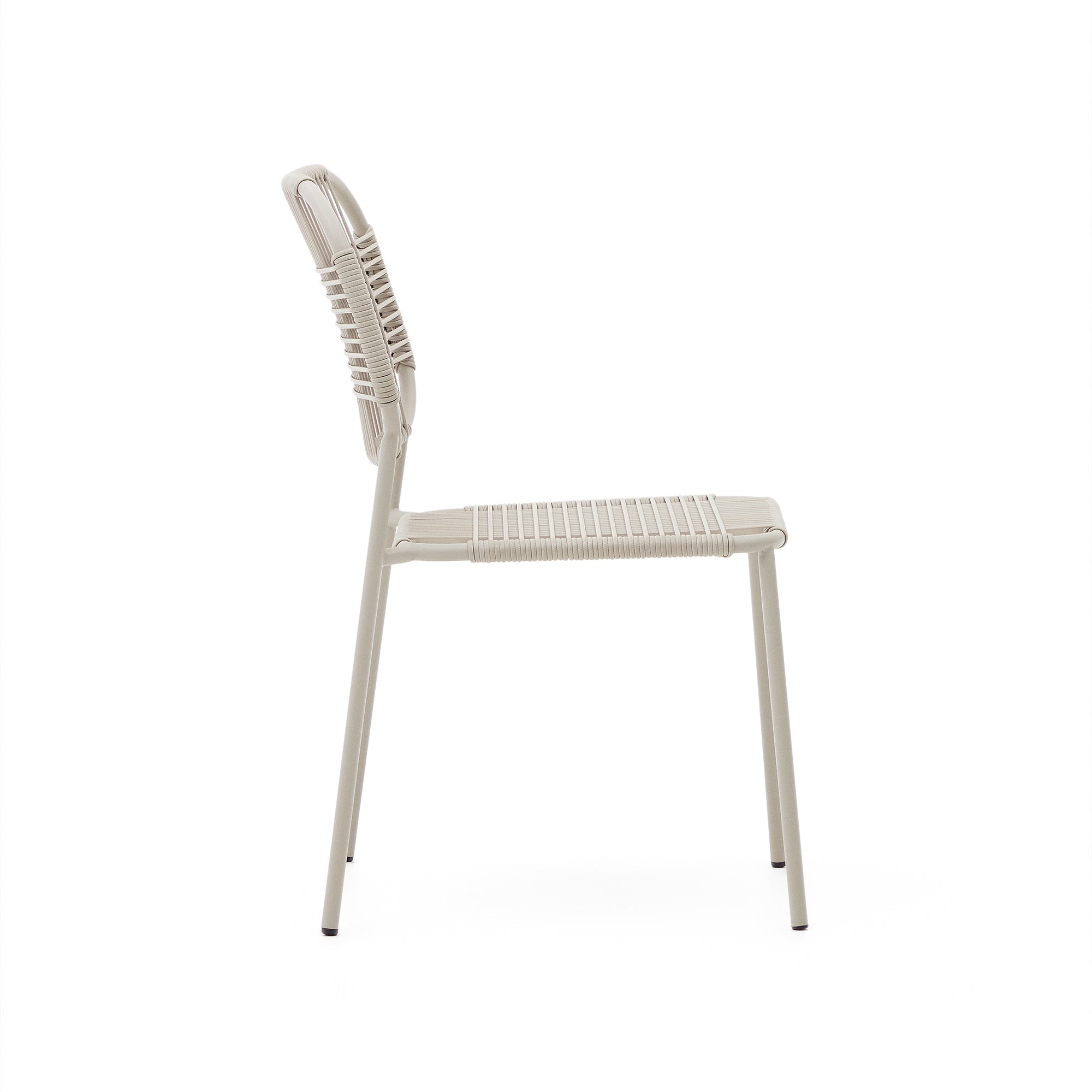 Talaier stackable outdoor chair made of synthetic rope and galvanized steel in beige finish - Product Image