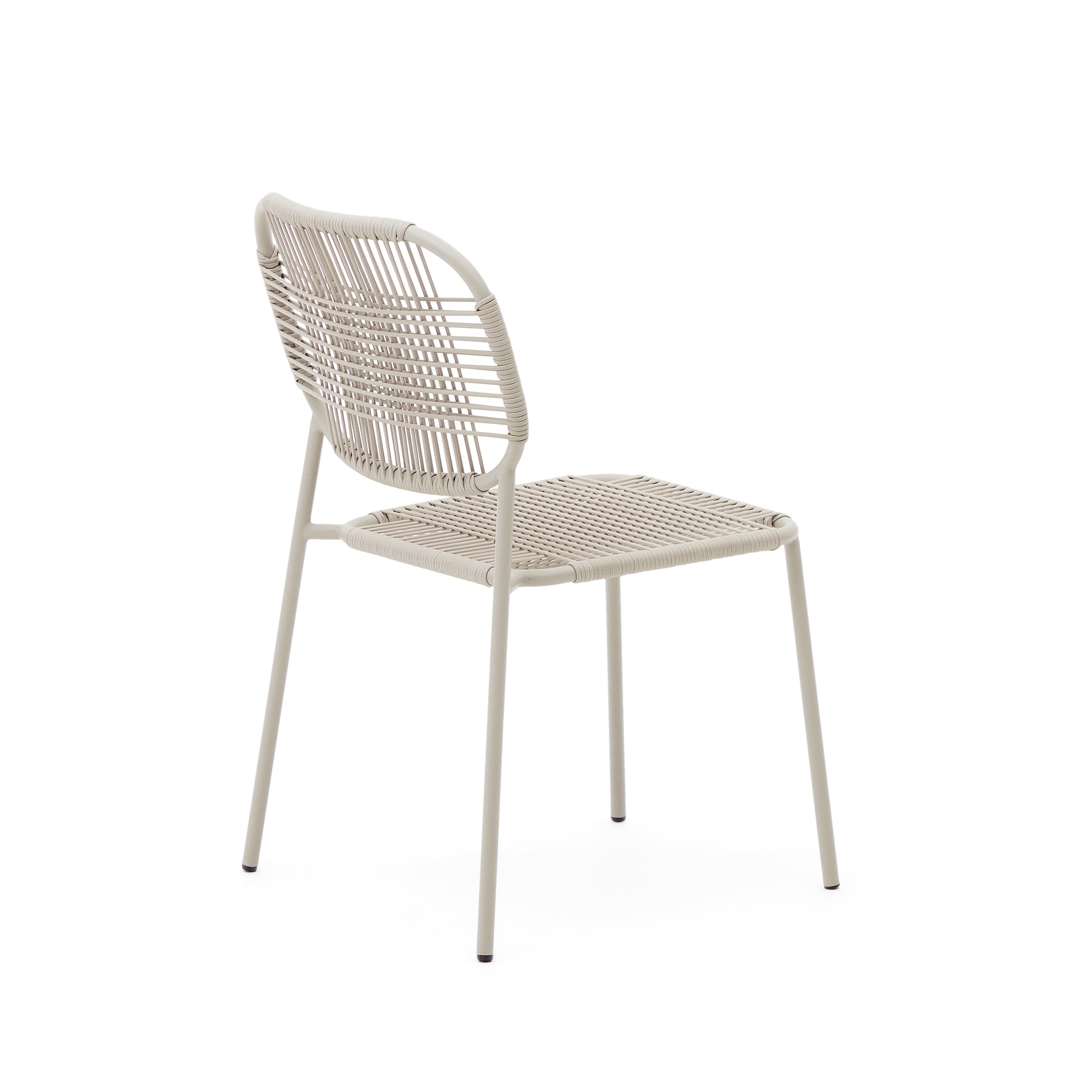 Talaier stackable outdoor chair made of synthetic rope and galvanized steel in beige finish - Product Image
