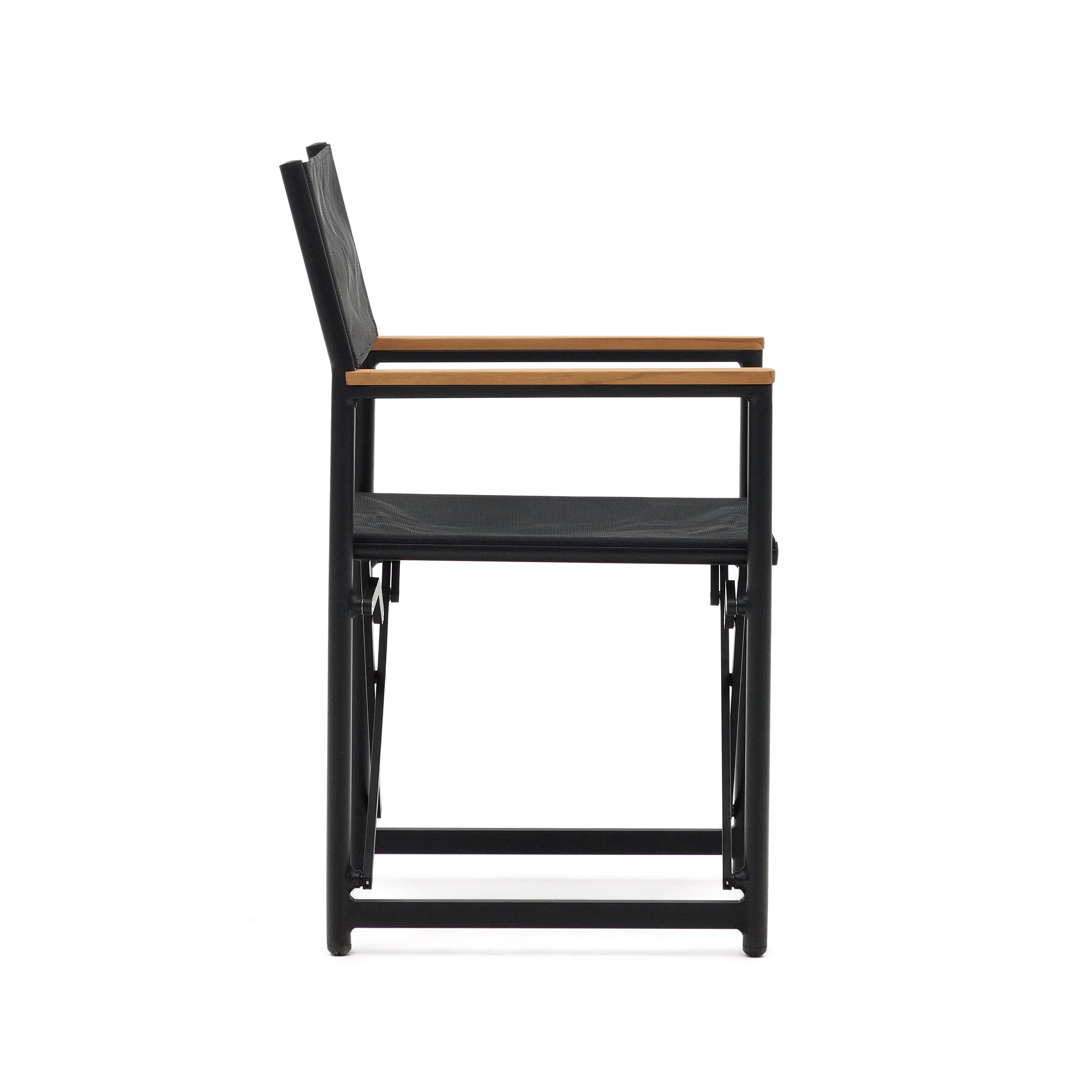 Llado black aluminium folding chair with solid teak armrests 100% outdoor suitable - Product Image