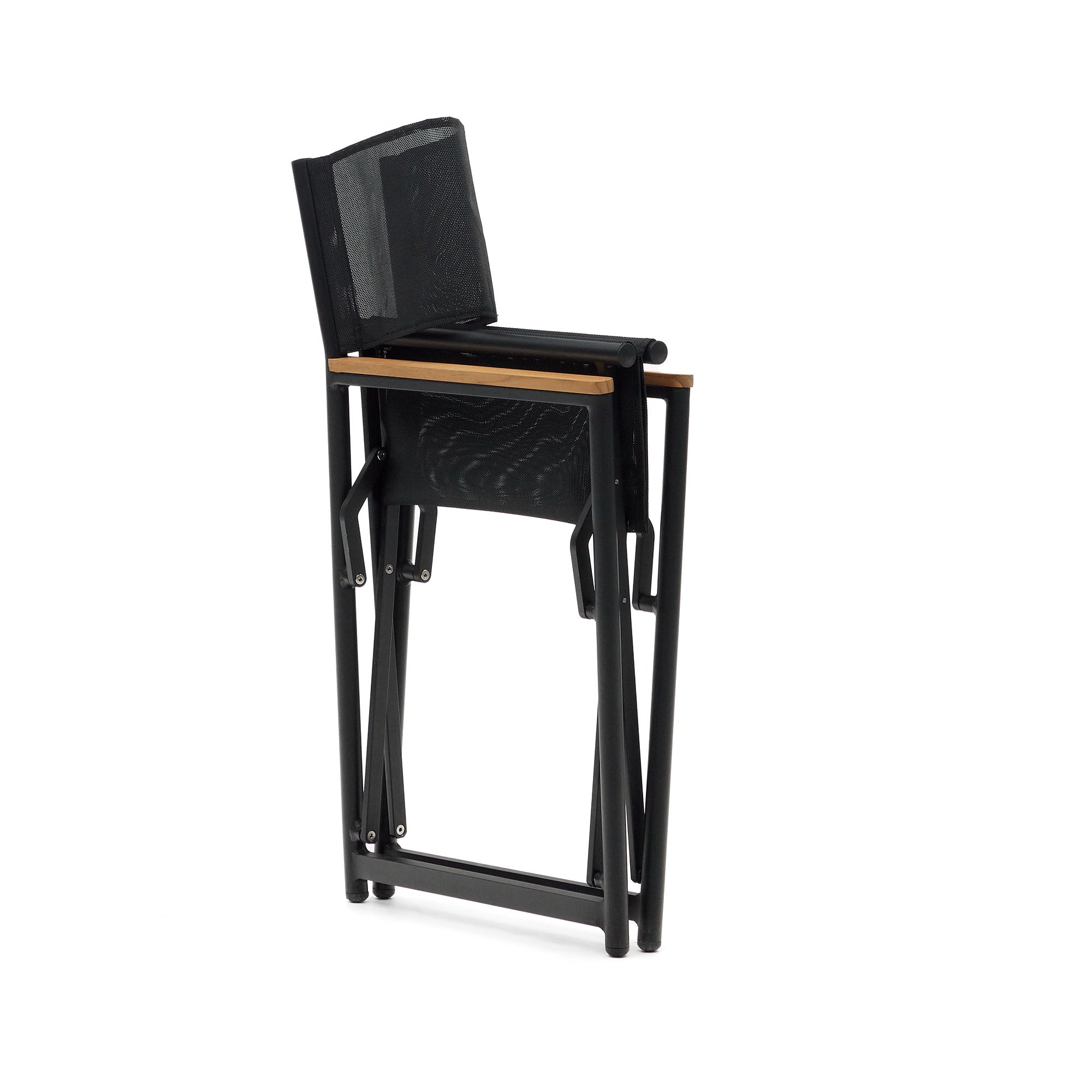Llado black aluminium folding chair with solid teak armrests 100% outdoor suitable - Product Image