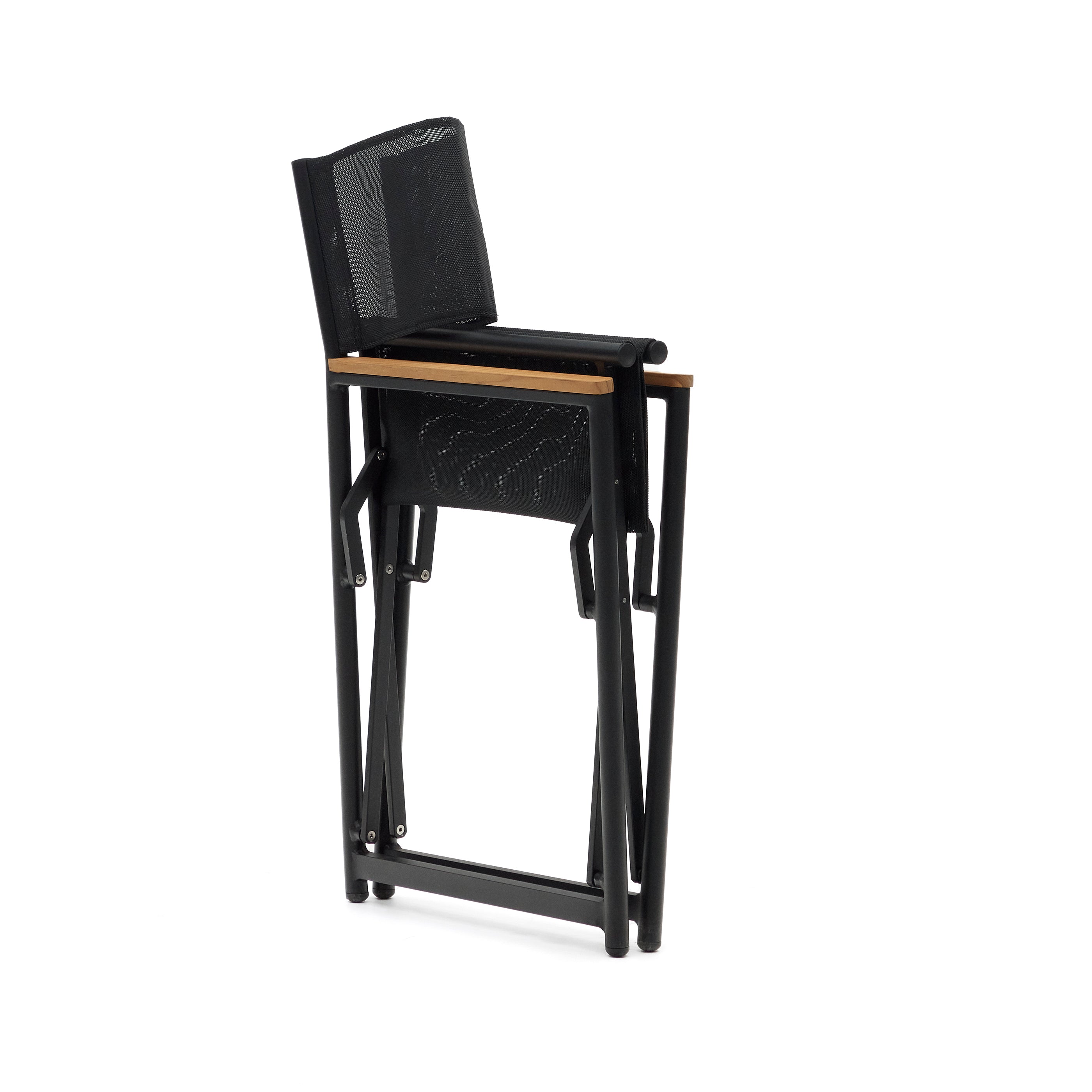 Llado black aluminium folding chair with solid teak armrests 100% outdoor suitable - Product Image