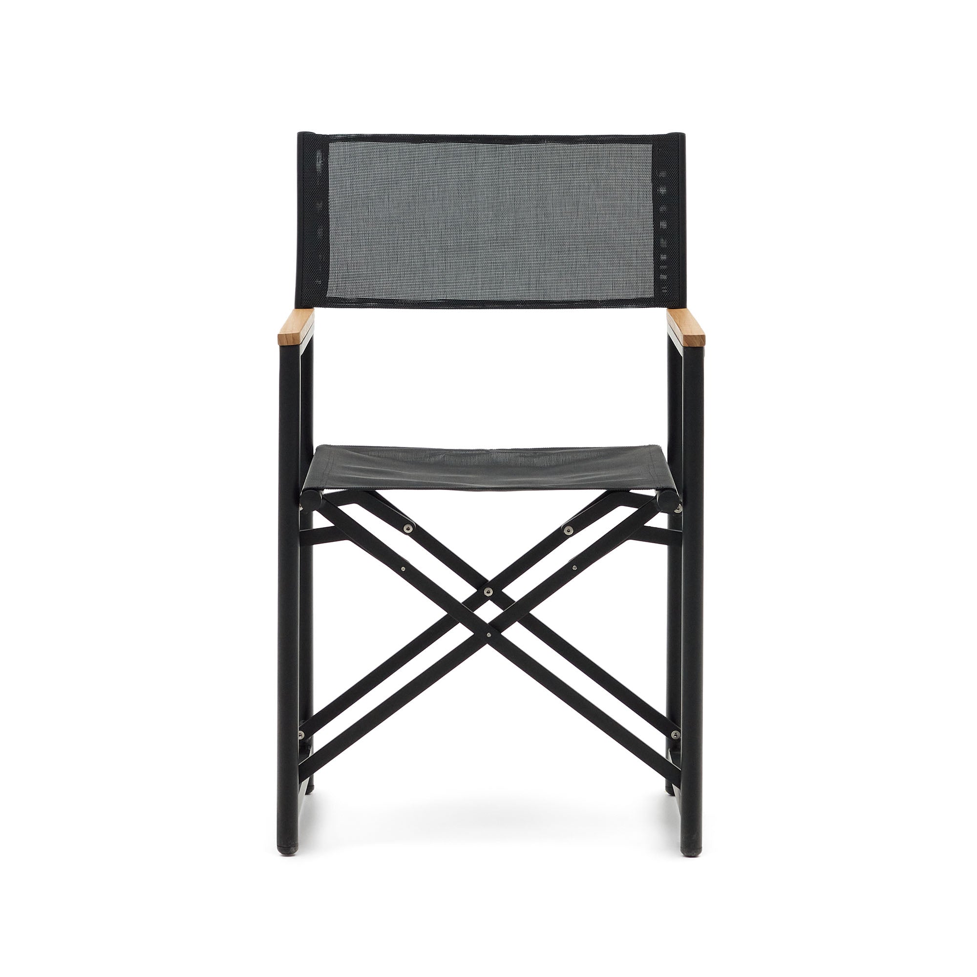 Llado black aluminium folding chair with solid teak armrests 100% outdoor suitable - Product Image