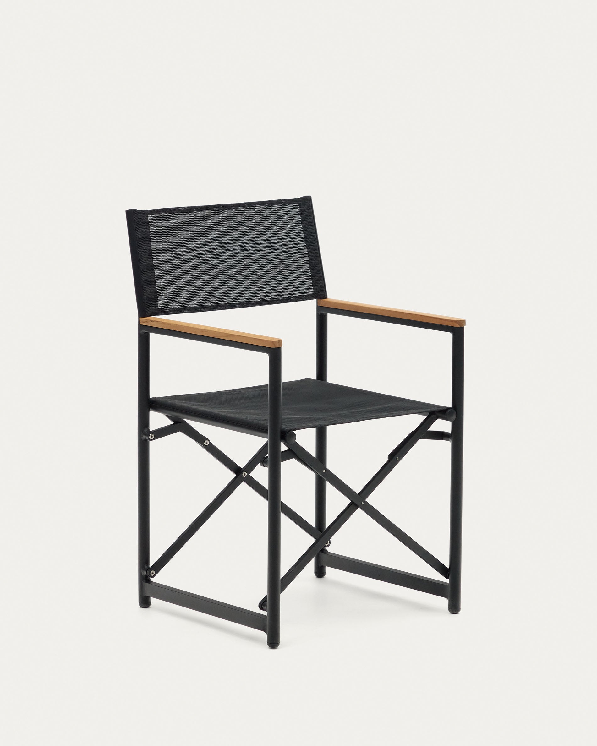 Llado black aluminium folding chair with solid teak armrests 100% outdoor suitable - Product View