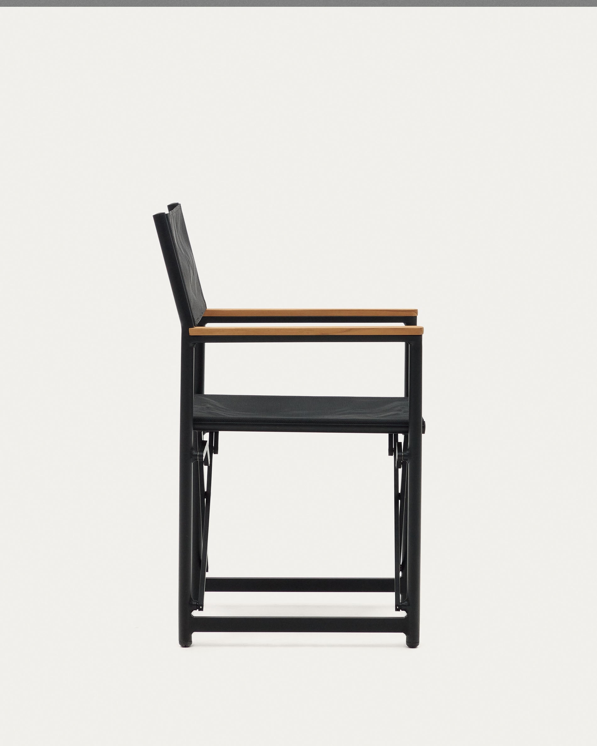Llado black aluminium folding chair with solid teak armrests 100% outdoor suitable - Product View