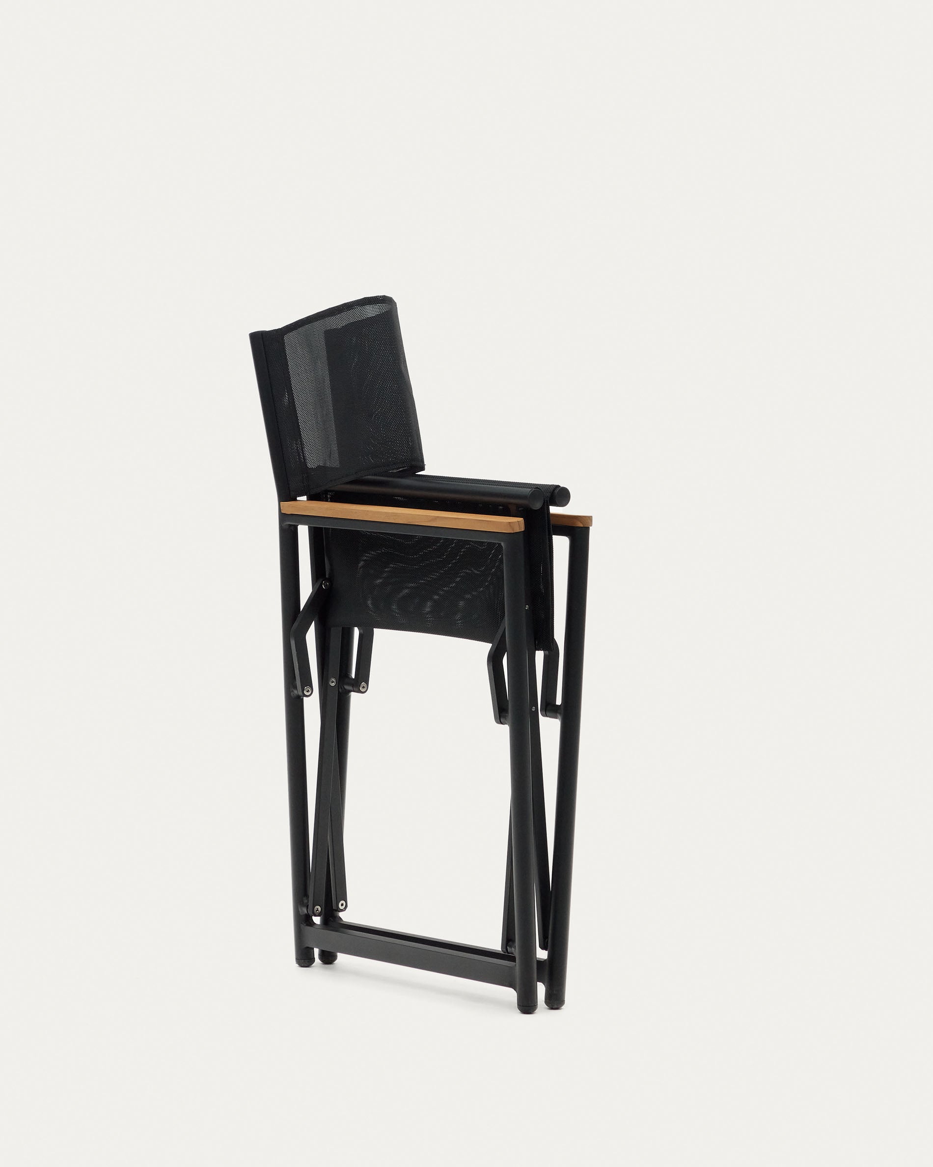 Llado black aluminium folding chair with solid teak armrests 100% outdoor suitable - Product View