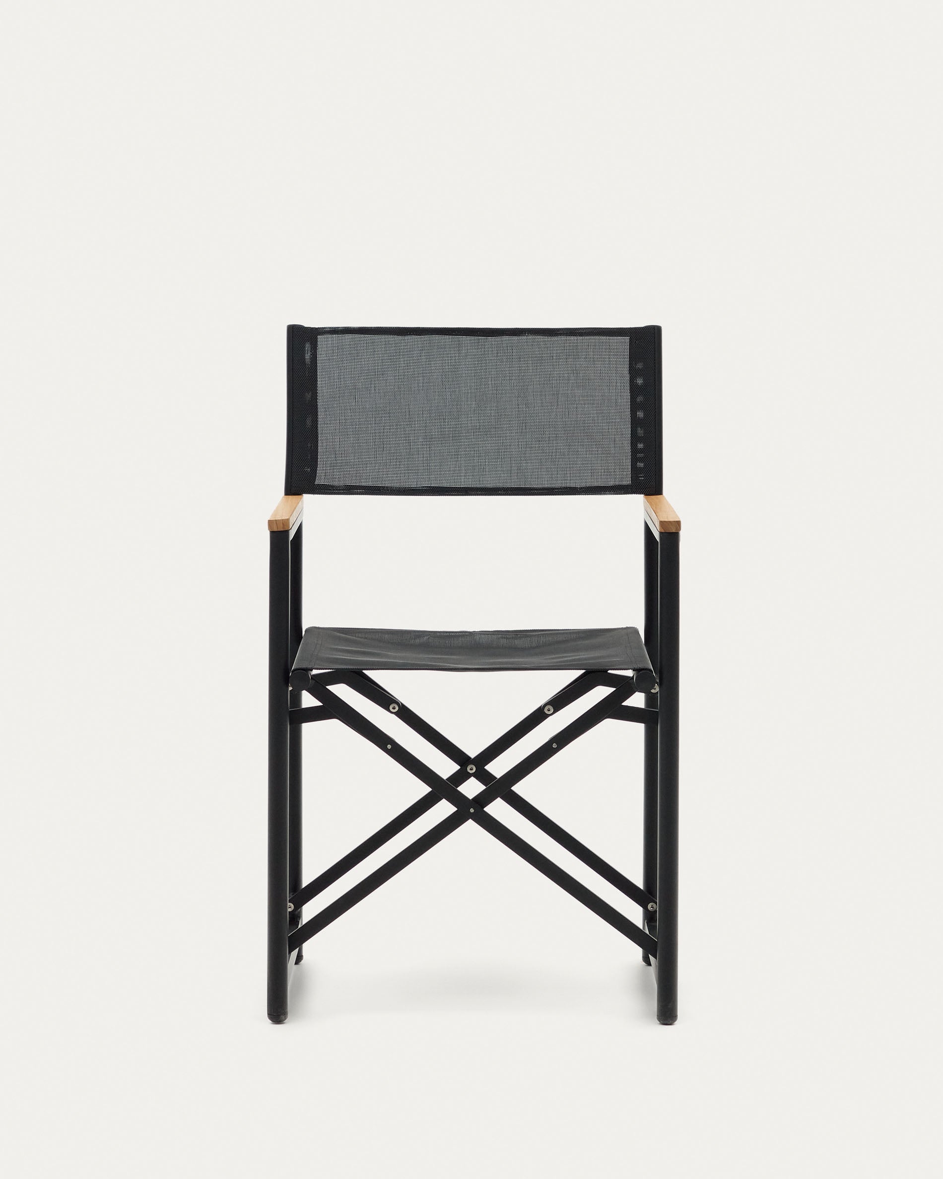 Llado black aluminium folding chair with solid teak armrests 100% outdoor suitable - Product View