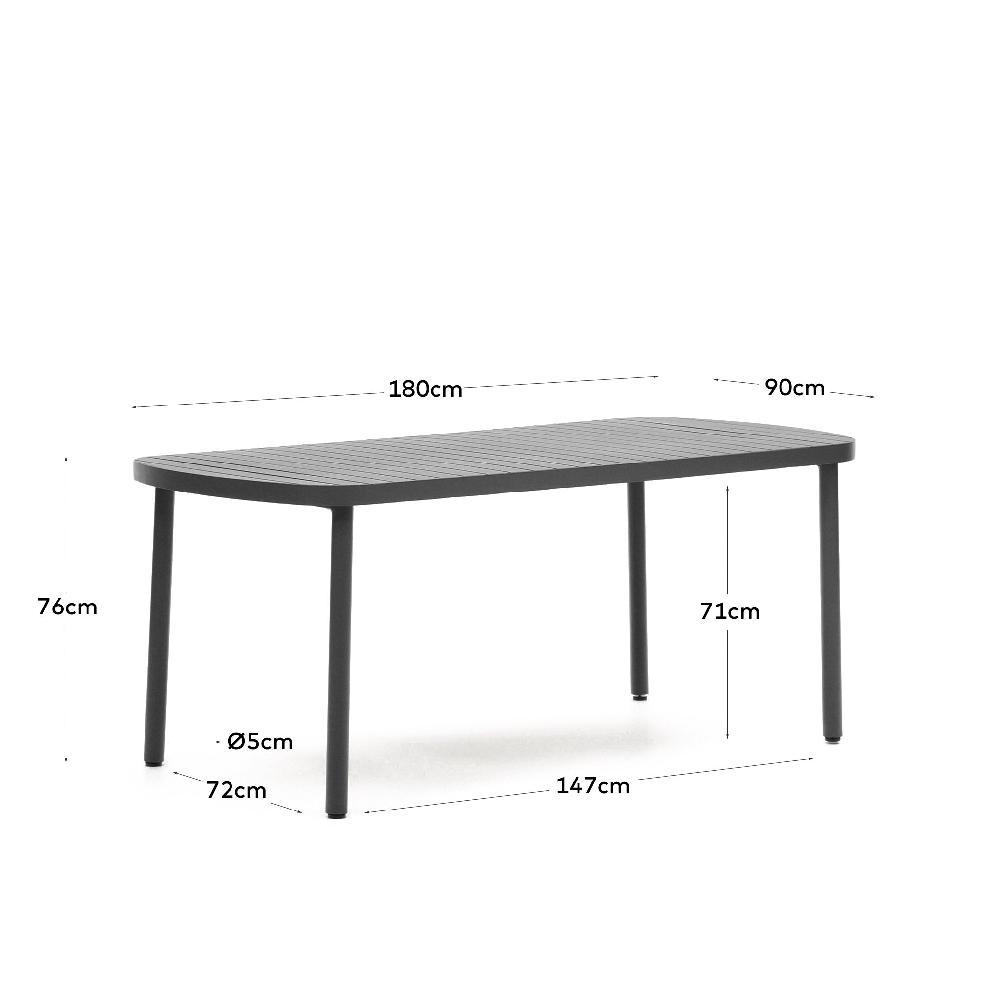 Joncols outdoor aluminium table with a powder coated grey finish, 180 x 90 cm - Measurements