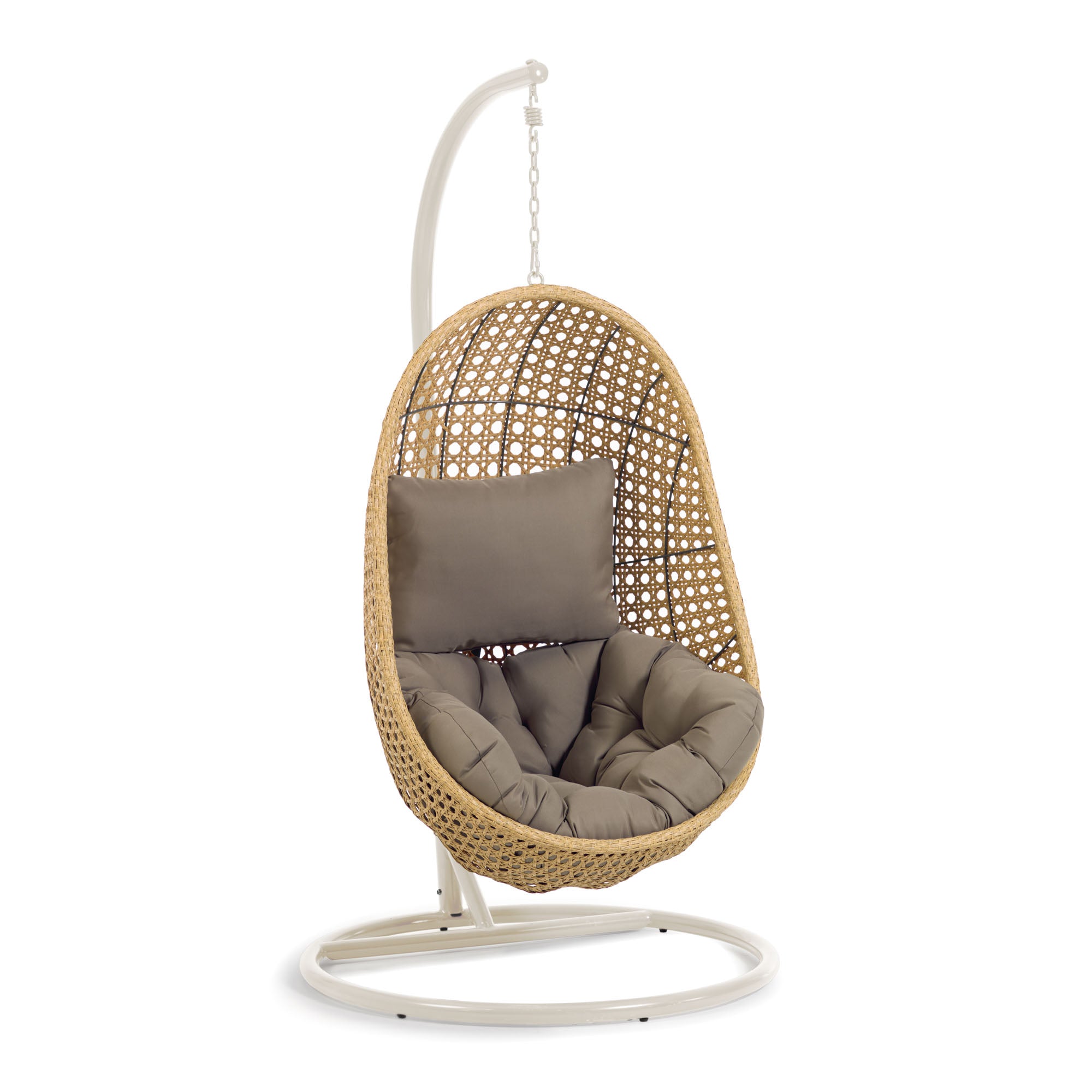 Cira light grey hanging armchair with natural finish - Product Image