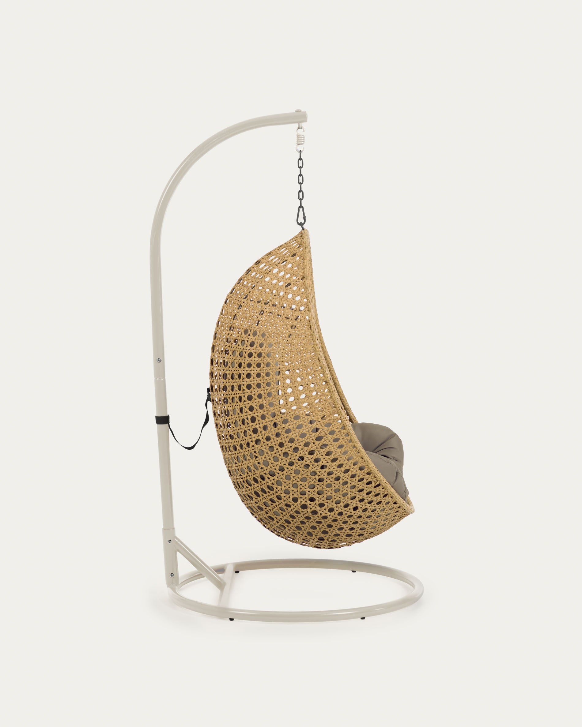 Cira light grey hanging armchair with natural finish - Product View